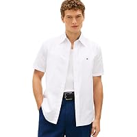 Tommy Hilfiger Uomo Camicia Linen Blend Solid Maniche Corte, Bianco (White)