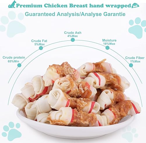 Miniatura 10 de Pawant Hueso envuelto en pollo para perros pequeños, bocadillos masticables para cachorros, promueve un nudo envuelto en pollo, 2.5 pulgadas, 1 libra