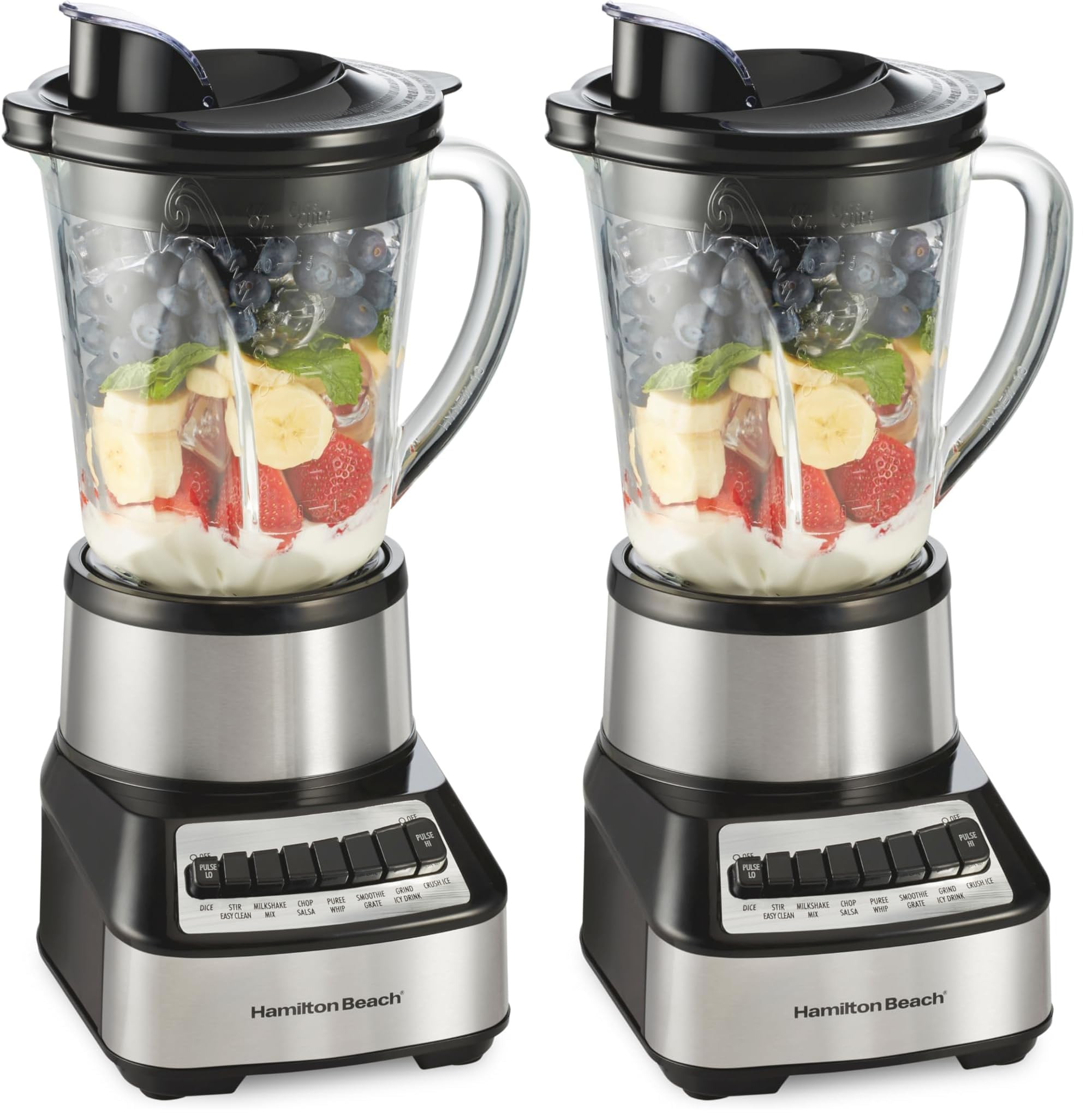 Hamilton Beach Wave Crusher Blender For Smoothies With 40 Oz Glass Jar and 14 Functions, Ice Sabre Blades &amp; 700 Watts for Consistently Smooth Results, Black + Stainless Steel (54221) (Pack of 2)