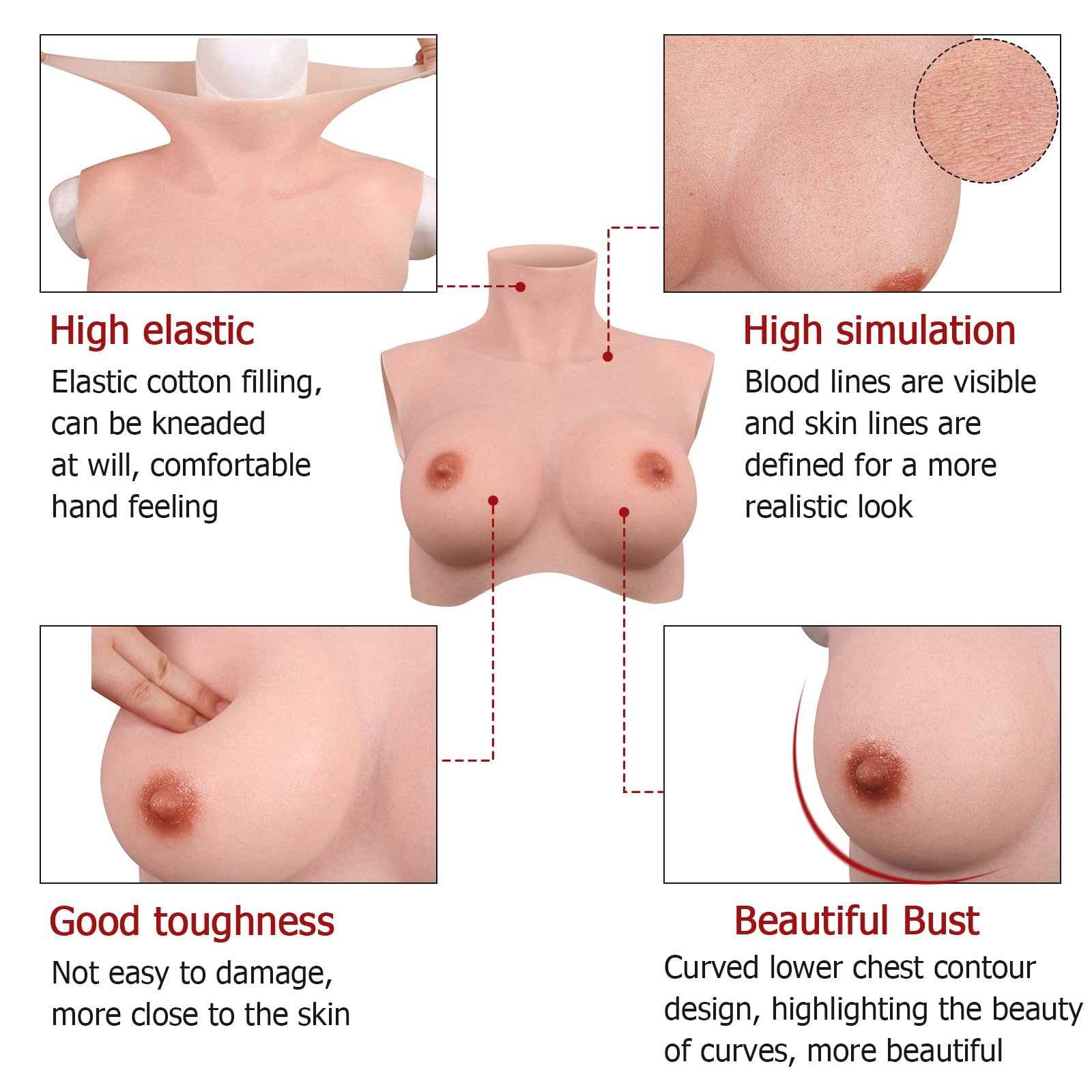 CRRCLSY Silicone Breastplate Realistic Breast Forms for Crossdresser Drag Queen Mastectomy Transgender ladyboy Cosplayer (Tan - Image 4