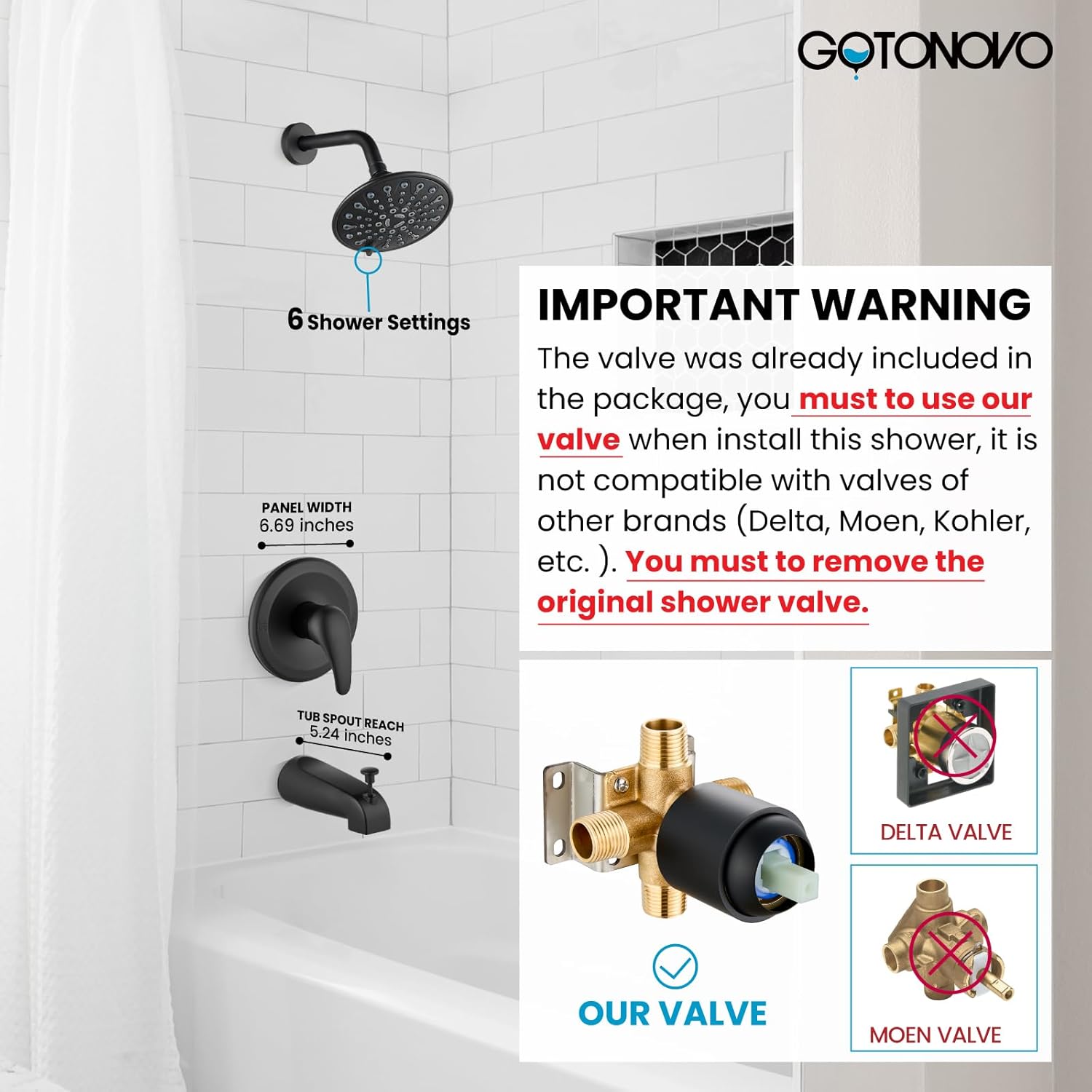 gotonovo Tub Shower Faucet Set Shower Head and Handle Set with 2 Handle Tub Shower Faucet Set Bathtub and Shower Faucet Combo Dual Shower Head and Handle Set