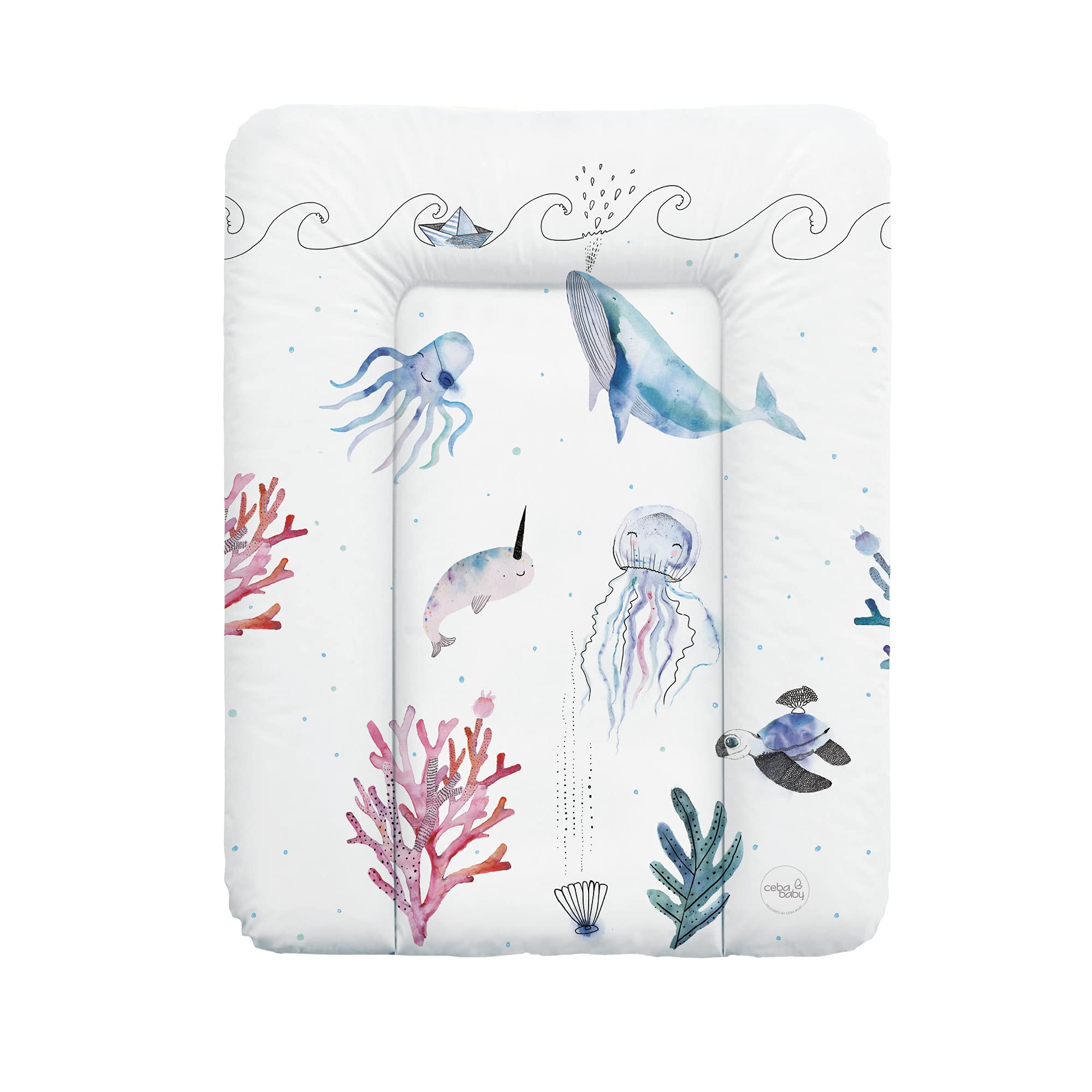 Ceba Baby® Cambiador Bebe - Cambiador suave para bebés - Almohadilla cambiadora lavable para Niños y Niñas - Certificado Öko-Tex - Impermeable - 70x50 cm - océano