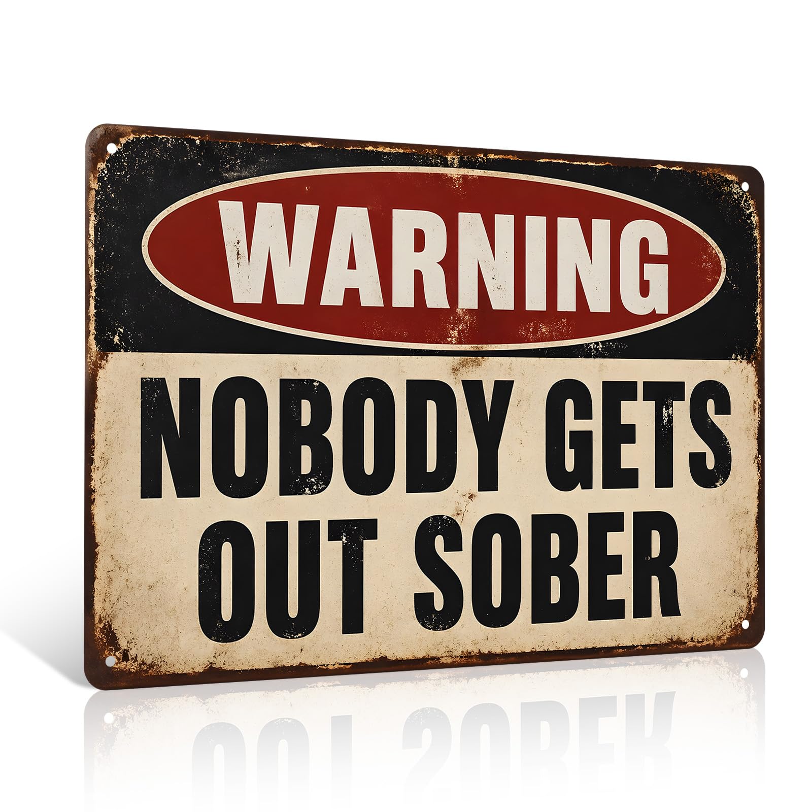 Ulord Warning Bar Funny Bar Metal Sign 8X12" Warning Nobody Gets Out Sober Wall Art