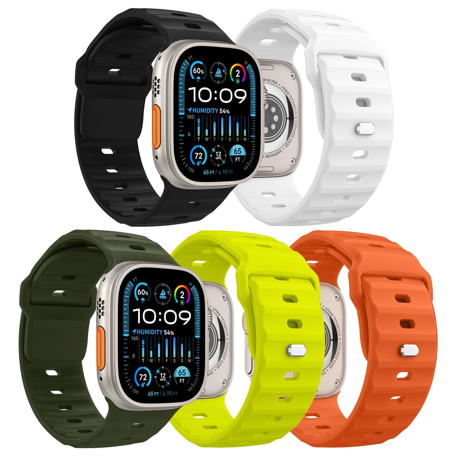 MoKo 5Pack Ocean Band Compatible with Apple Watch Ultra 2 Strap 49mm 46mm 45mm 44mm 42mm for Men Women Silicone Replacement Wrist Band for iWatch Series 10 9 8 7 6 5 4 SE Ultra 2