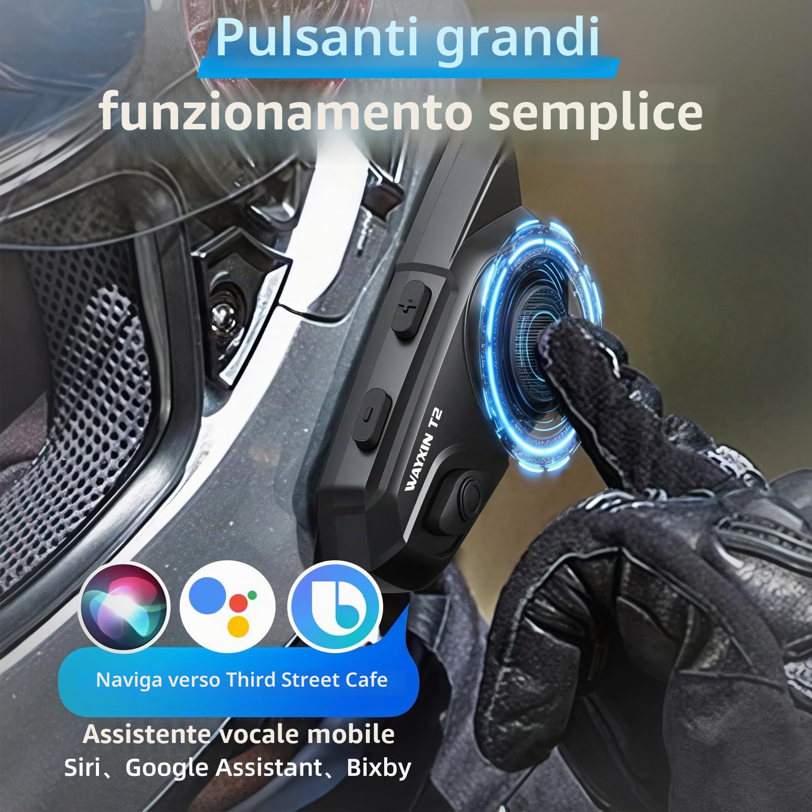 T2 Interfono Moto Auricolare 300M Sistema di Comunicazione con Wireless Bluetooth 5.1 IPX7 Impermeabile Cancellazione del Rumore DSP&CVC HiFi/Voce AI Interphone Casco Moto Auricolare