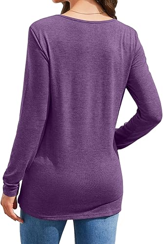 Miniatura 4 de Blusas casuales de manga larga para mujer, con cuello redondo, botones laterales, blusas.