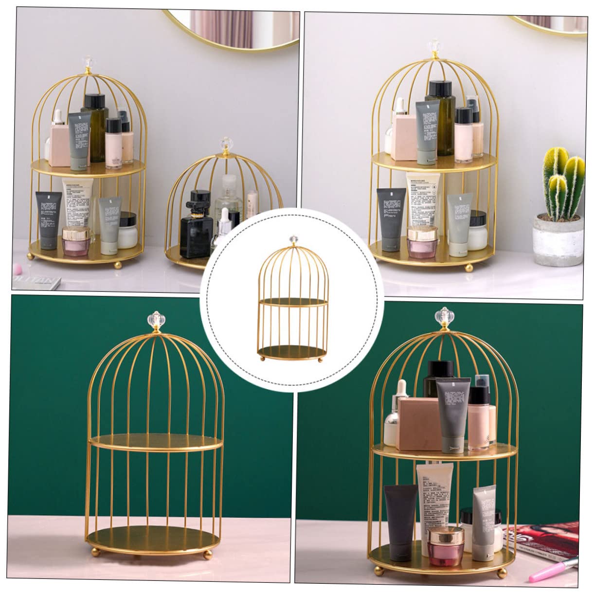 PRETYZOOM Makeup Organizer Im Vogelkäfig-design Doppelt Für Hochzeiten Partys Dekorativer Aufbewahrungsständer Für Kosmetik Und Desserts