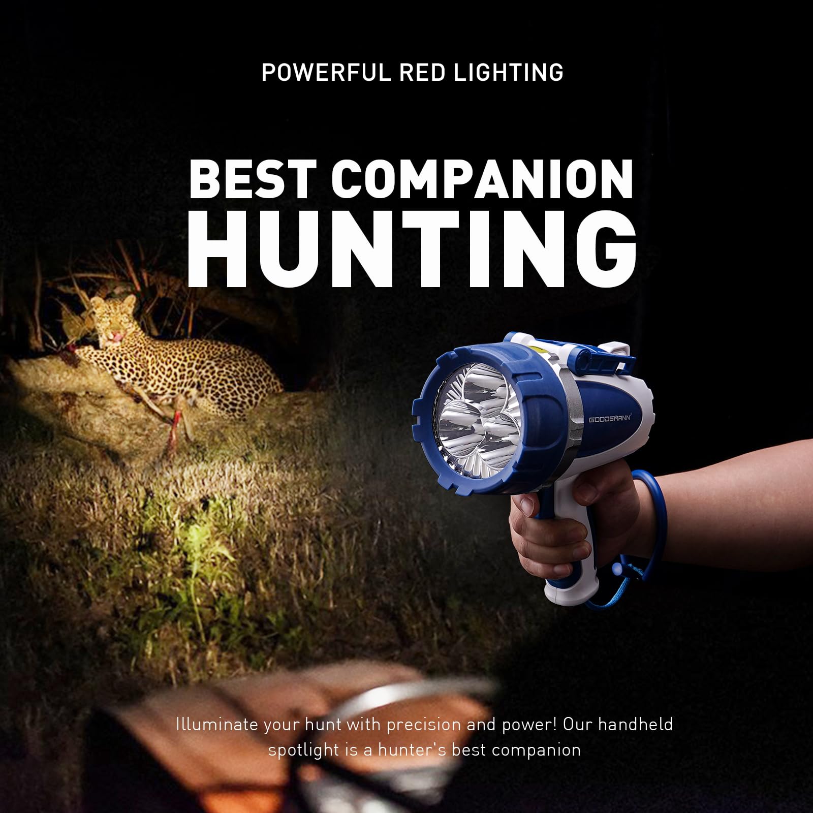 GOODSMANN Faretto ricaricabile con torcia a LED, portatile, impermeabile IP67, per esterni, fino a 3000 lumen, per escursioni, canottaggio, caccia