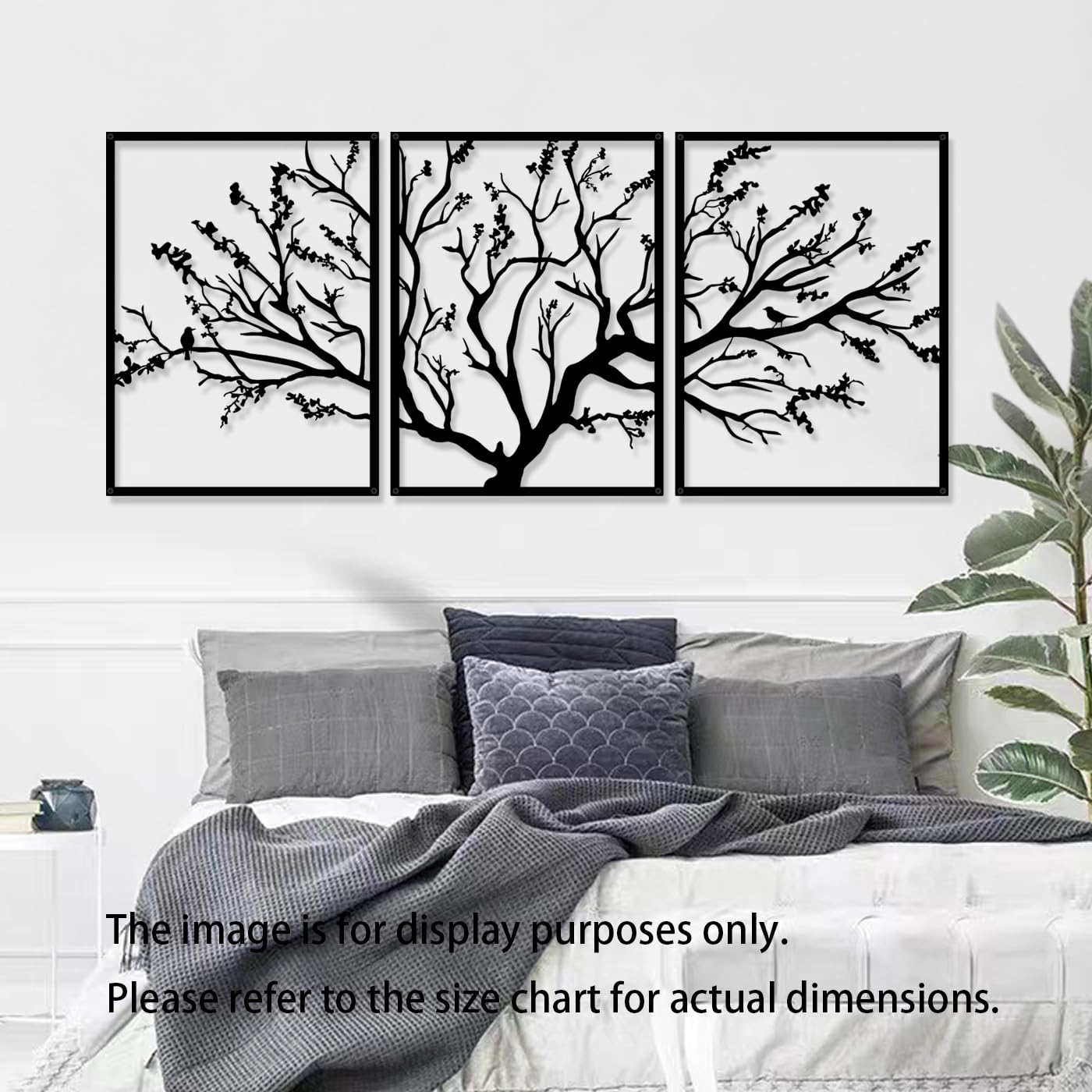 Pduoduo Décoration murale en métal 3 panneaux Ornement branche d'arbre moderne branche d'arbre pour la décoration murale de la maison (53in x 23,6in)