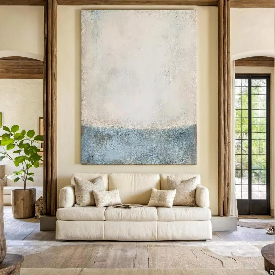 IHHGNB Wabi Sabi Cracked Texture Abstract Art Light Blue and Beige Minimalist Wall Canvas Painting for Modern Wall Art(60x80cm(24x31in)/No frame)