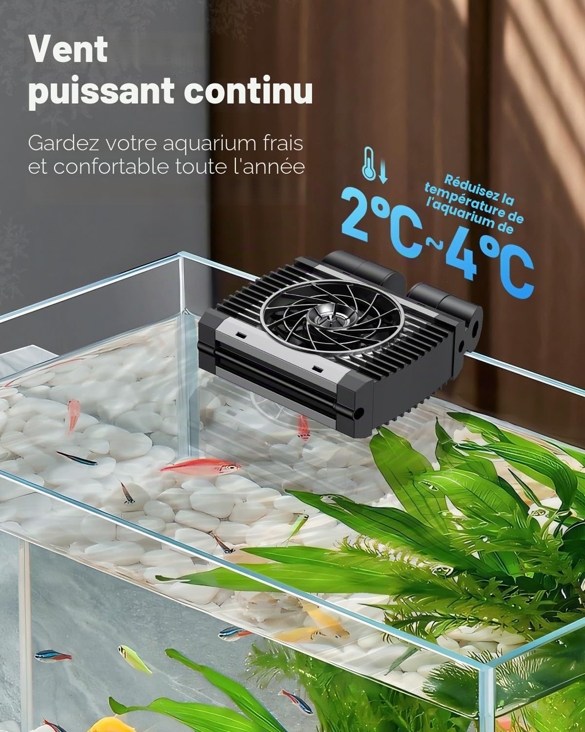 Pawfly Refroidisseur d'aquarium, d'aquarium Silencieux, Ventilateur d'aquarium avec Vitesse réglable et minuterie, Refroidisseur d'eau pour Terrarium jusqu'à 40cm de Bassin (1 Ventilateur)