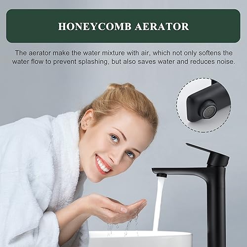 Miniatura 2 de TONNY Grifo de lavabo de recipiente negro, grifo de baño alto de un solo agujero, grifo de lavabo de lavabo de una sola manija con drenaje