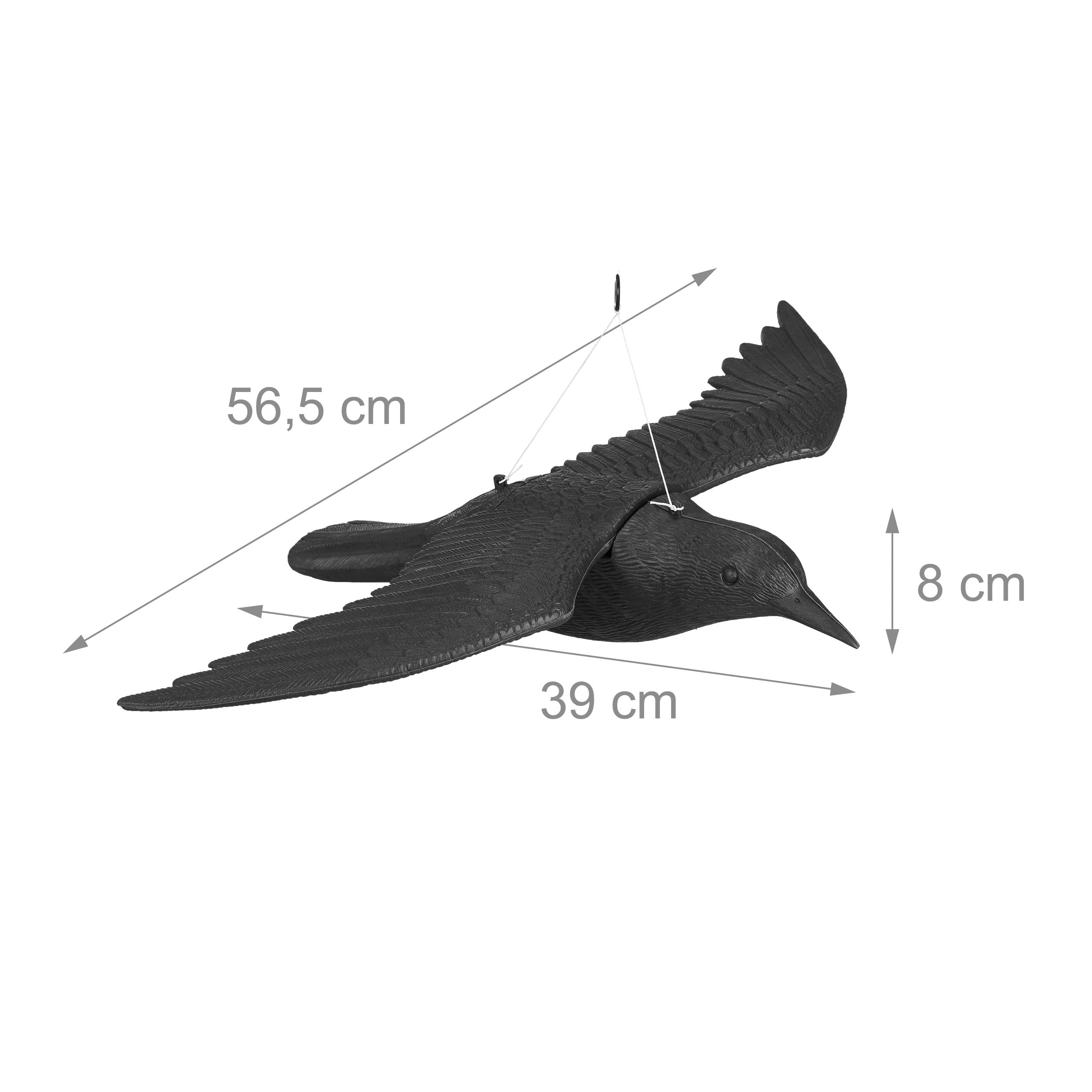 Relaxdays Vogelschreck, 3er Set, zum Aufhängen, Fliegende Kunststoff Krähe, zur Vogelabwehr, Garten & Balkon, schwarz