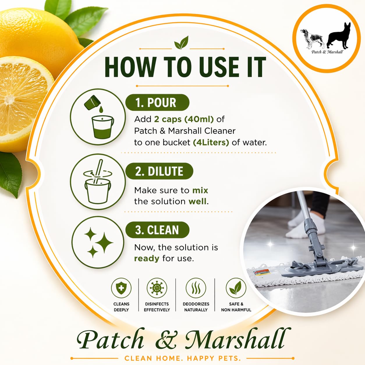 Patch & Marshall Pet Area Cleaner & Odor Neutralizer for Dogs & Cats | Kennel, Floor & Litter Area Cleaner | Removes Pet Odour & Stains | Safe, Non-Toxic Formula, Citrus - 1000 ml 2