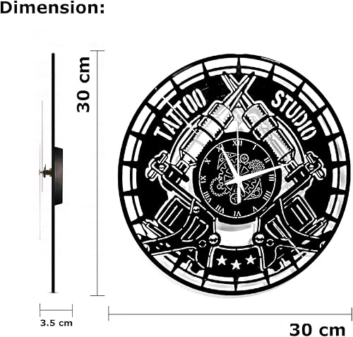 Miniatura 4 de Reloj de pared de vinilo vintage hecho a mano tribal tatuaje tienda estudio tatuaje, silencioso