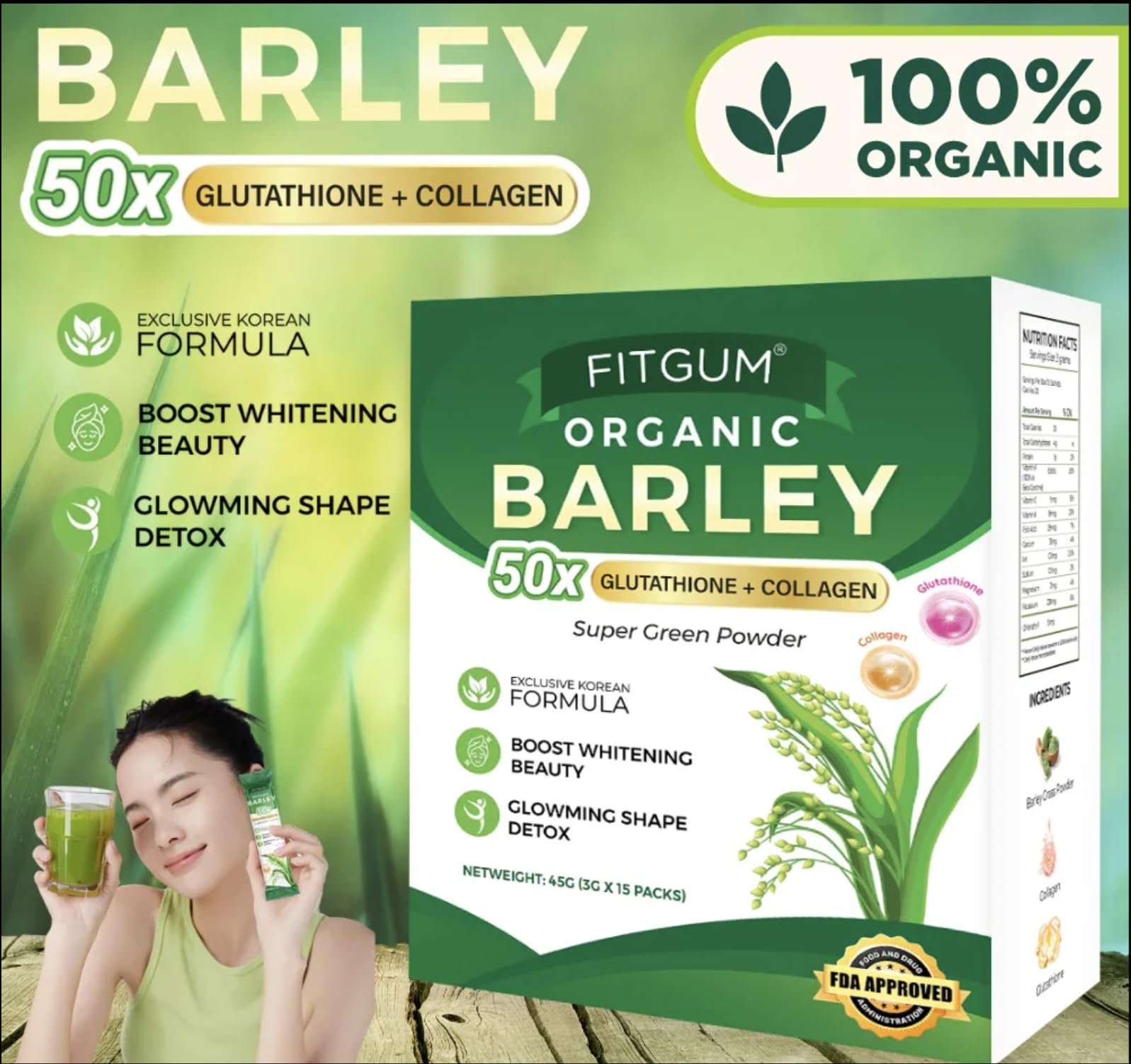 glutathione gum Amazon.com: FIT Gum Organic Barley 50X Glutathione & Collagen Super Green Powder