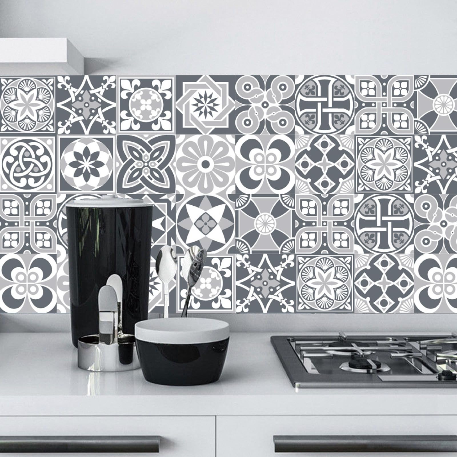 Piastrelle Adesive Cucina Modello Grigio Chiaro Pavimento pvc Adesivo Mobili Decorazioni Piastrelle Adesive Bagno Impermeabile Resistenza all'olio Mattonelle Adesive