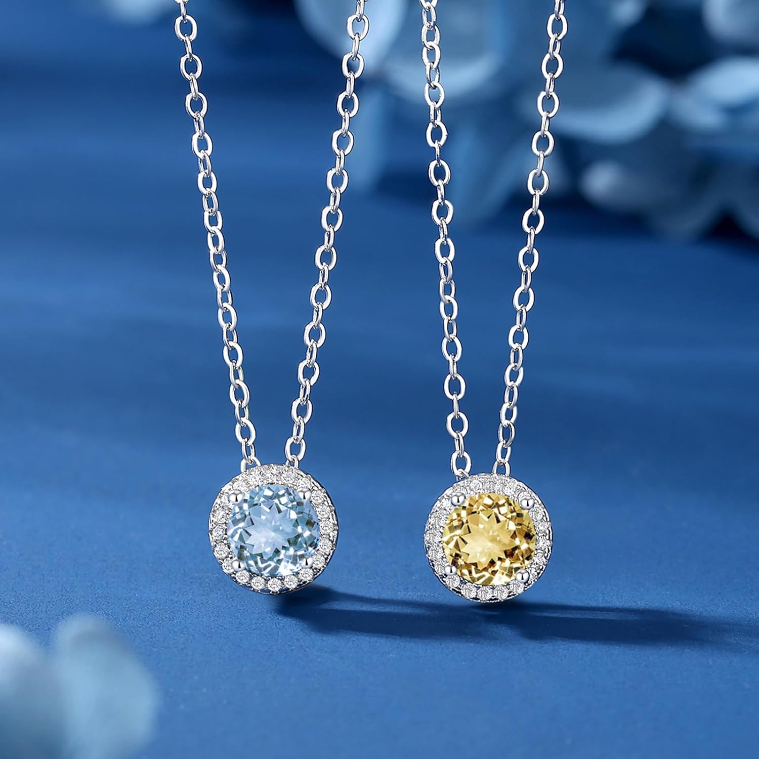 925 Sterling Silver Natural Garnet/Amethyst/Peridot/Citrine/Sky Blue Topaz Pendant Necklace for Women, Birthstone Necklace White Gold 16"+2", Jewelry Gifts for Her