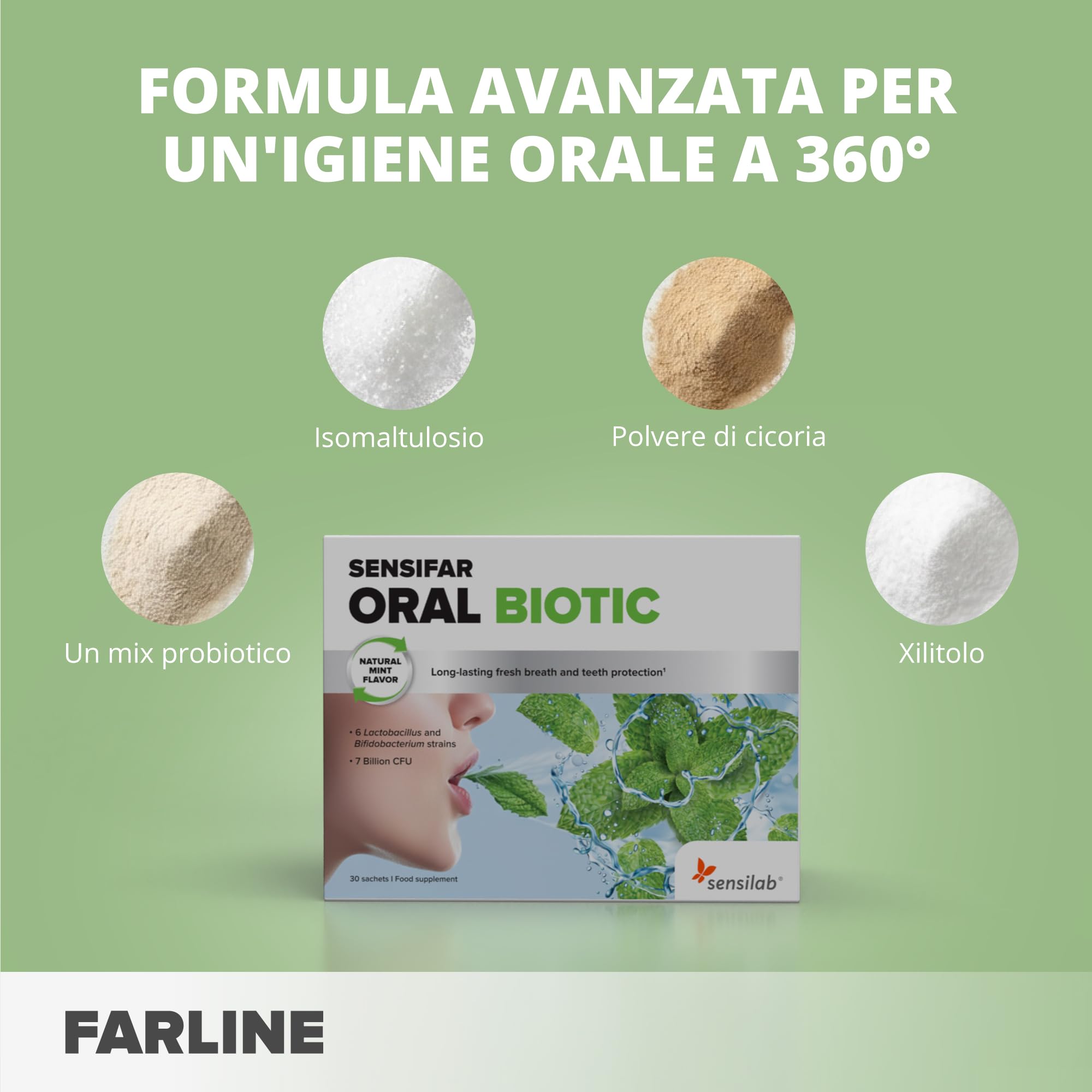 Sensilab Probiotici Orali per Salute Dentale e Gengivale, 30 Bustine | 7 Miliardi di CFU, Con Howaru Smile, Xilitolo e Inulina Cicoria, Alito Fresco