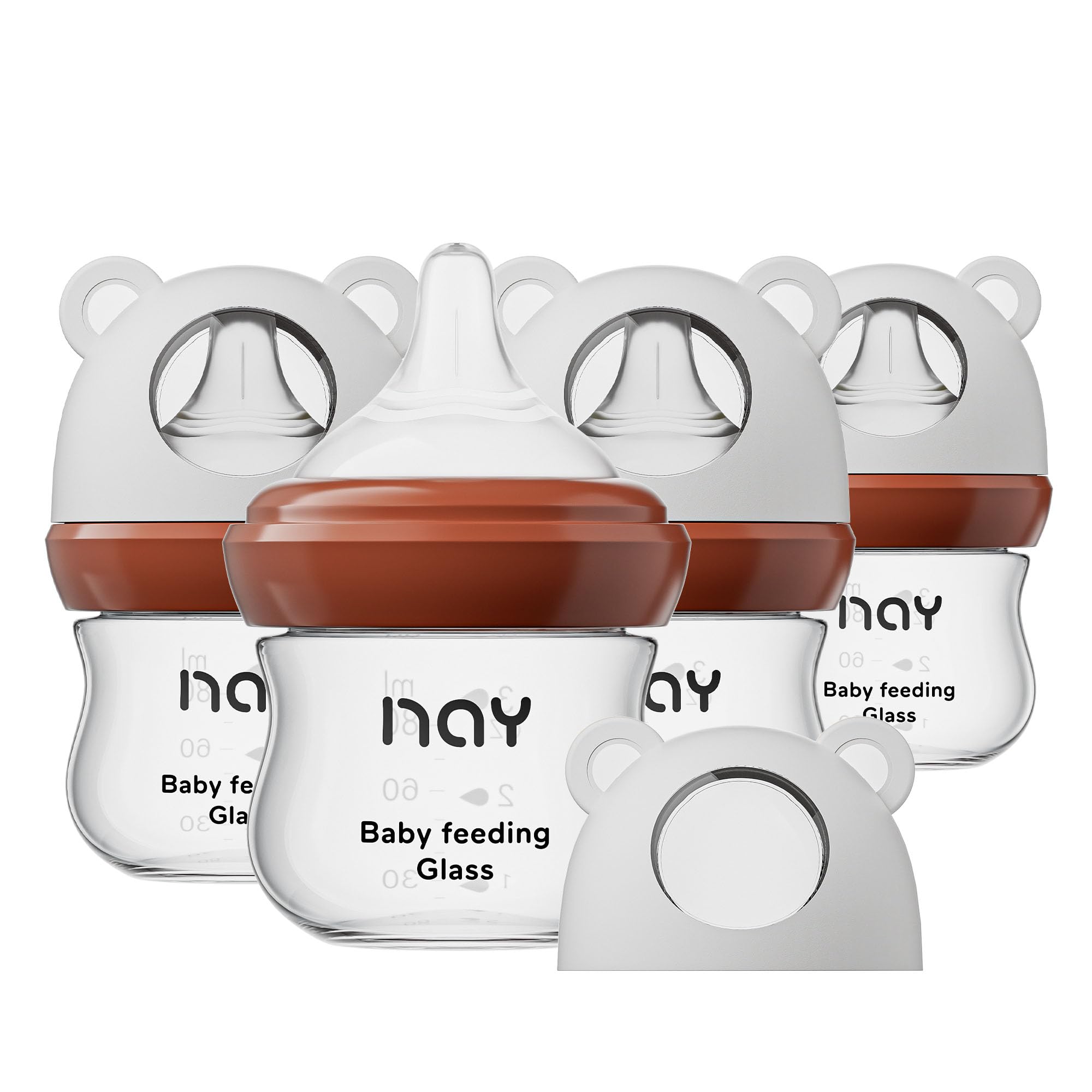 yanyoyo Natural Glass Baby Bottle for Breastfeeding Babies, 3oz Newborn Anti-Colic Baby Bottle with Slow Flow Nipples (SS), Clear, Wide Neck, 4 Pack,