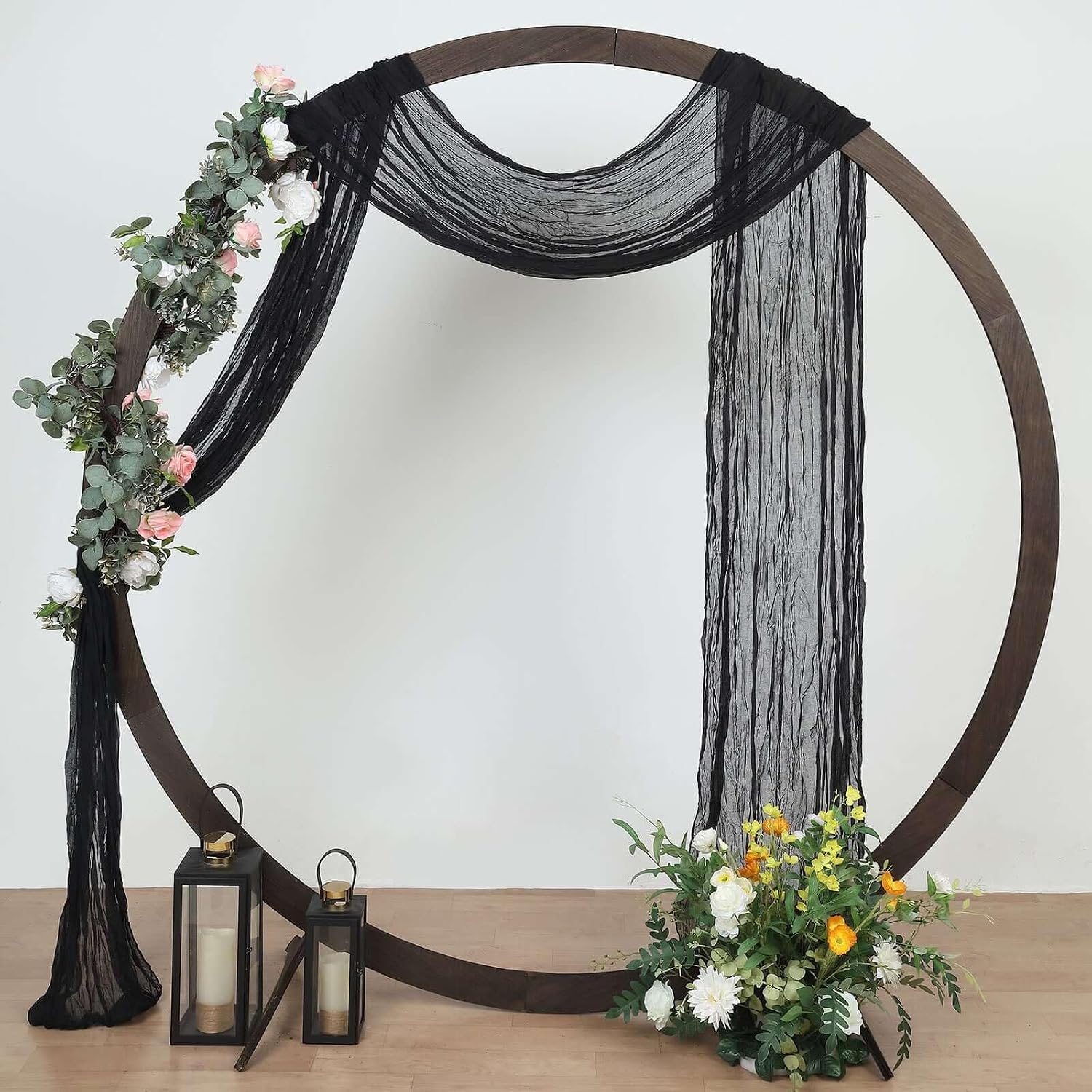 Efavormart 20ft Black Gauze Cheesecloth Wedding Arch Drapery Fabric, Extra Long Modern Gothic Scarf Valance for Moody Backdrop and Industrial Staging