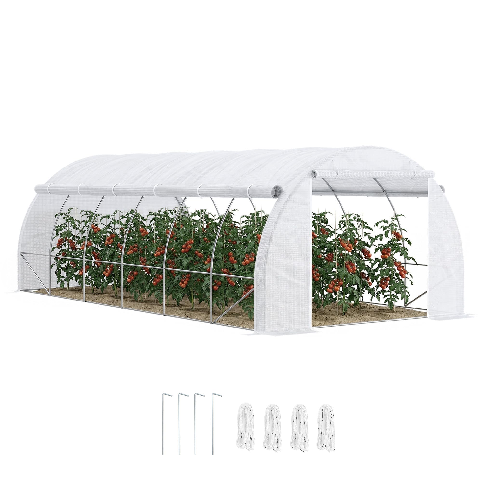 Outsunny 6 x 3 x 2 m Polytunnel Greenhouse with Roll-up Side Walls, Walk-in Grow House Tent with Steel Frame, Reinforced Cover, Zipped Door and 12 Mesh Windows for Garden, White