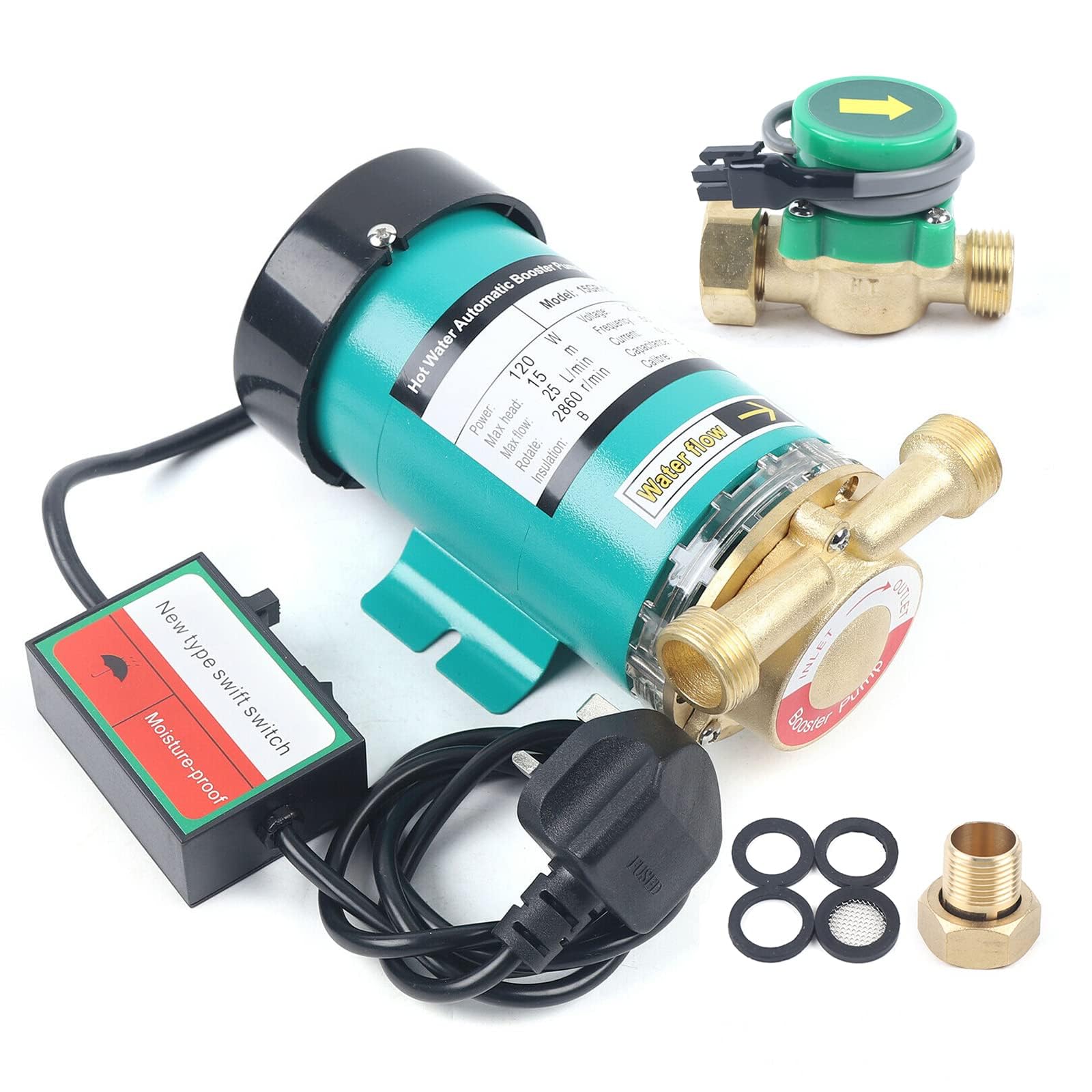 Charocean Shower Pump 230V Water Pressure Booster Pump 120W Inline Electric Water Pump - Hot & Cold Water - Automatic High Pressure (3/4 Inch)