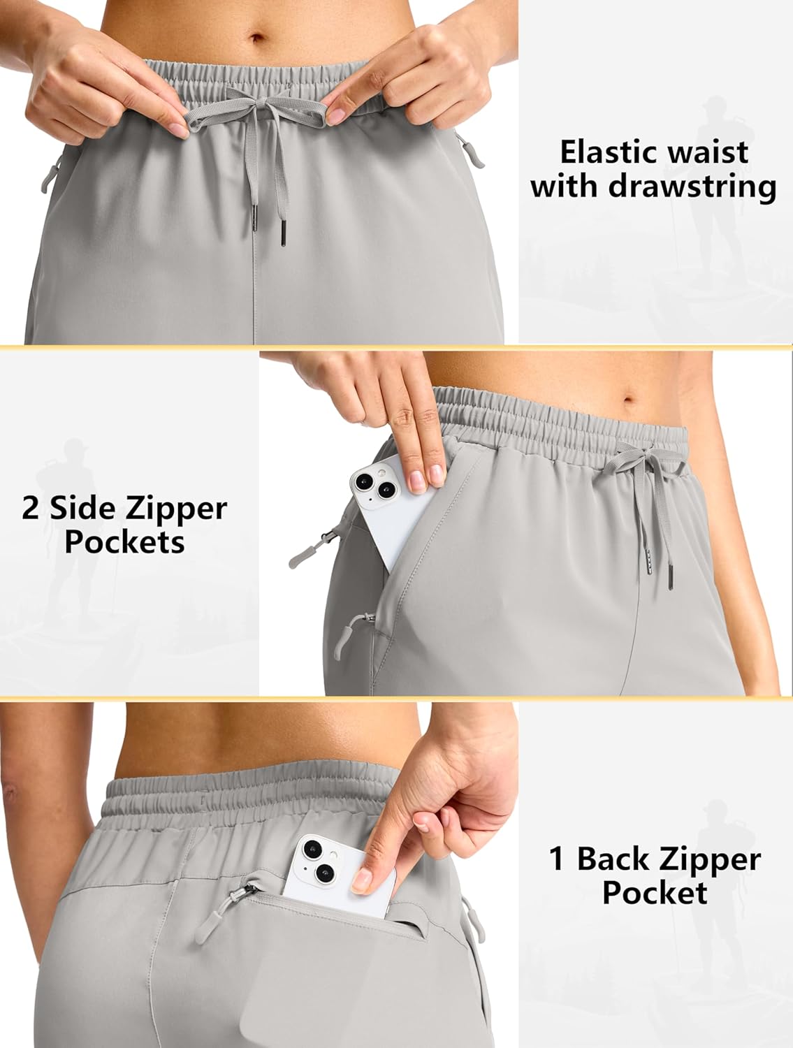 SANTINY Women's 13" Long Hiking Shorts with 3 Zipper Pockets Quick Dry Lightweight Bermuda Knee Length Shorts for Women