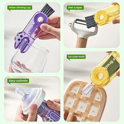 Miniatura 11 de Cepillo de limpieza para tapas de vasos y tazas, diseño multifuncional 3 en 1, portátil, para hendiduras, para espacios reducidos (C, amarillo)