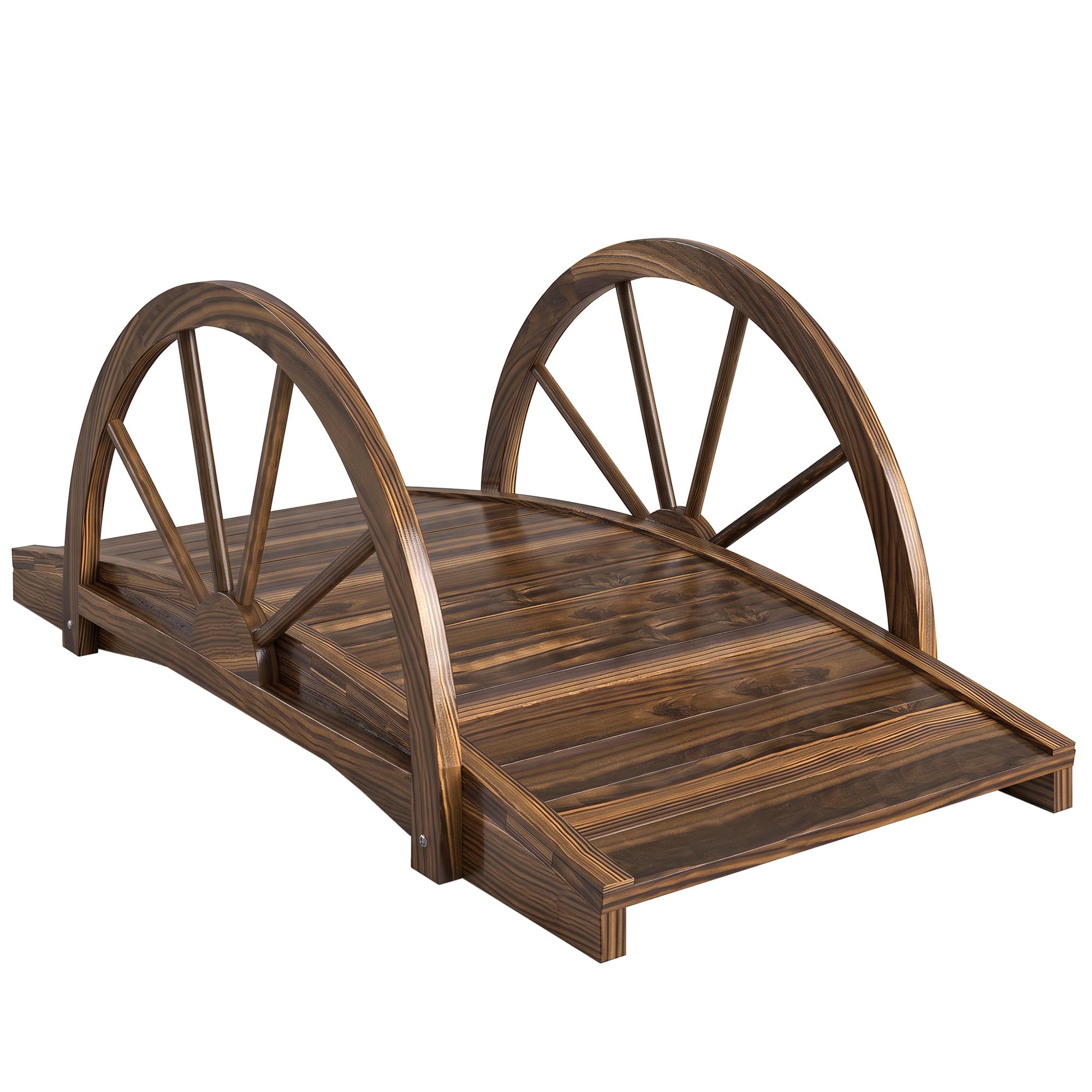 Outsunny 3.3ft Wooden Garden Bridge Half-Wheel Style Railings, Stained Wood