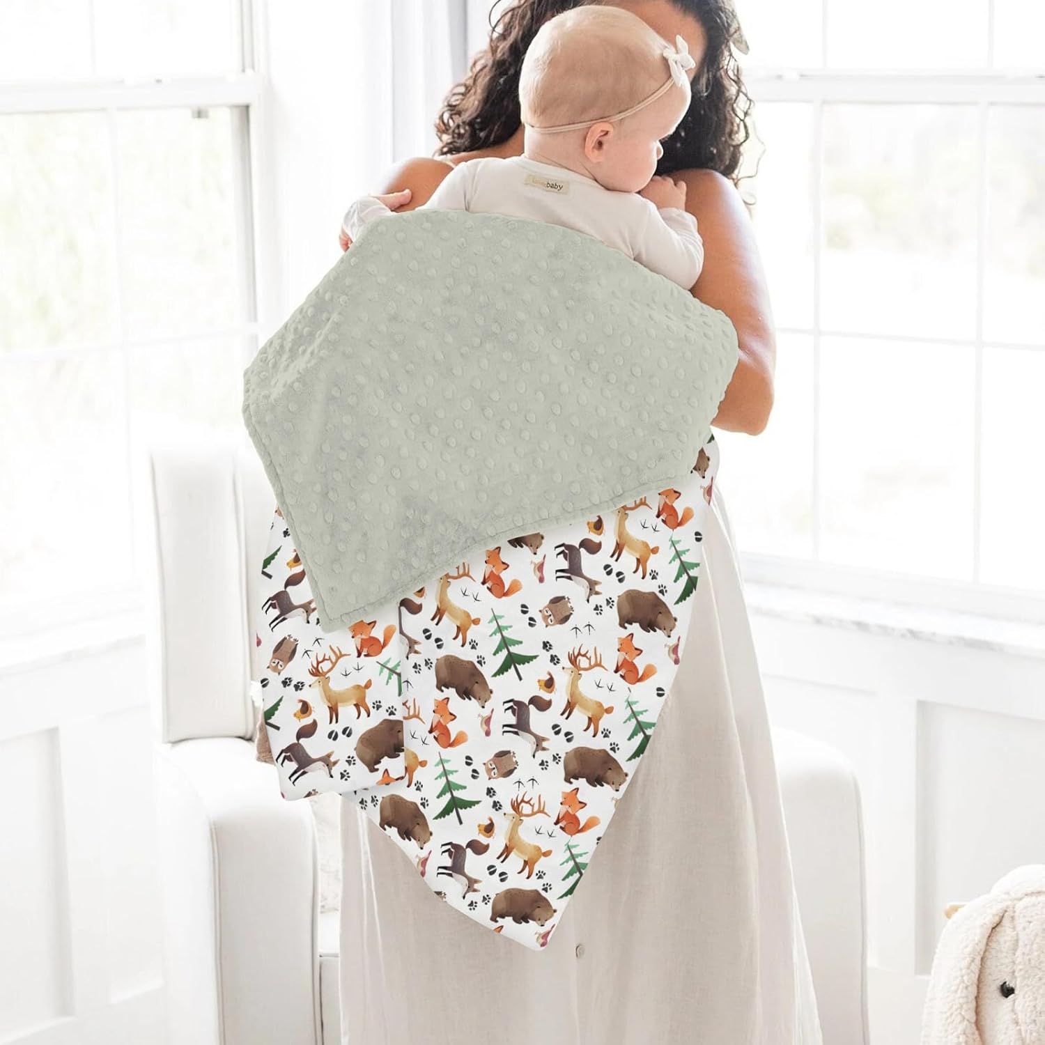 Cute Animals Baby Blankets for Girl Boy Animal Tracks Bear Raccoon Moose Wolf Owl Soft Mink Dotted Backing Double Layer Swaddle Blanket Camping Adventure Bed Throws for Newborn Toddler Nursery 30x40