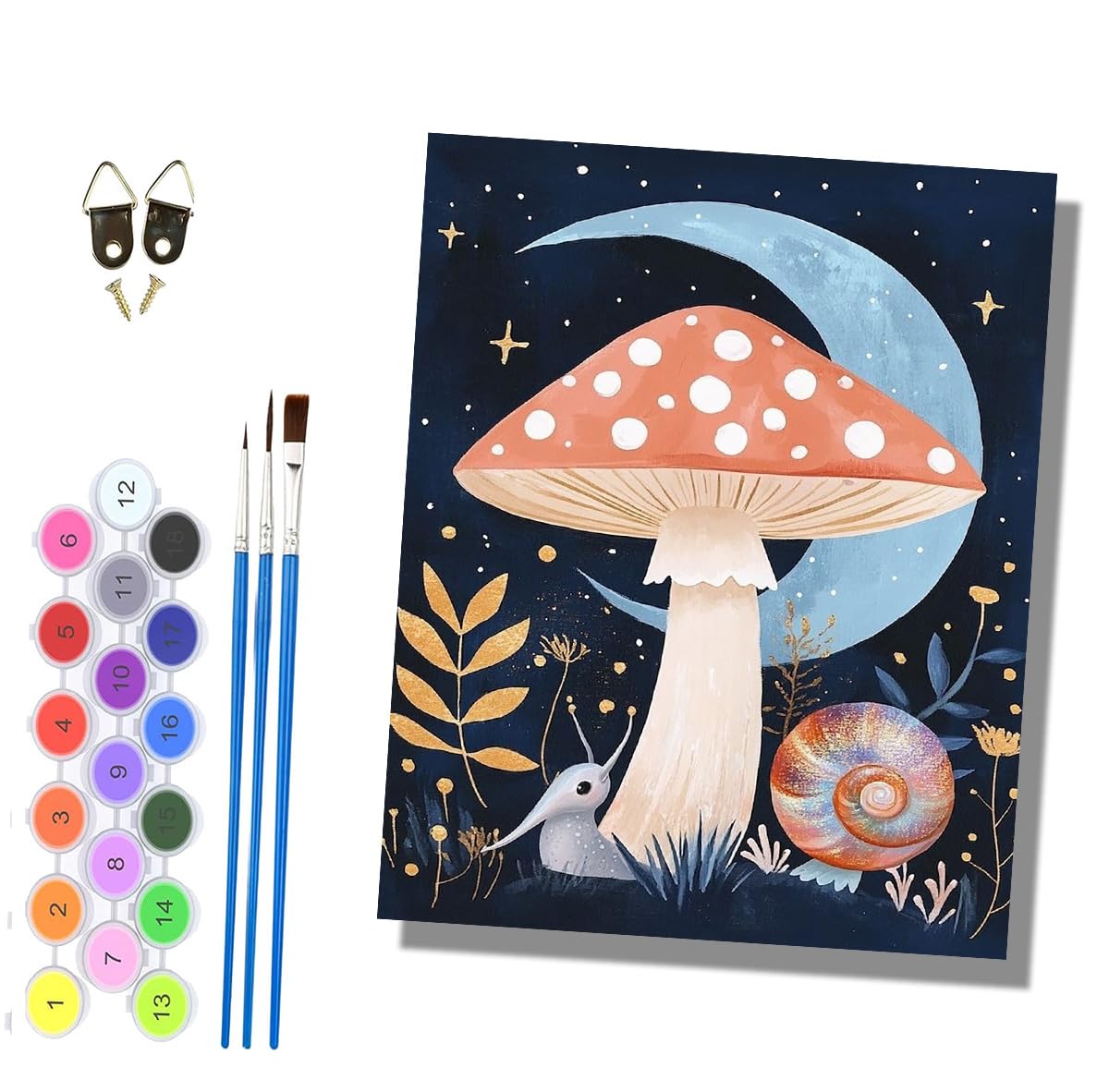 HONGPZH Paint by Numbers for Adults and Beginner Painting by Number Kits On Canvas Without Frame DIY Color Oil Painting Acrylic Paints Home Wall Decor 40x50cm/16x20in Snail Mushroom