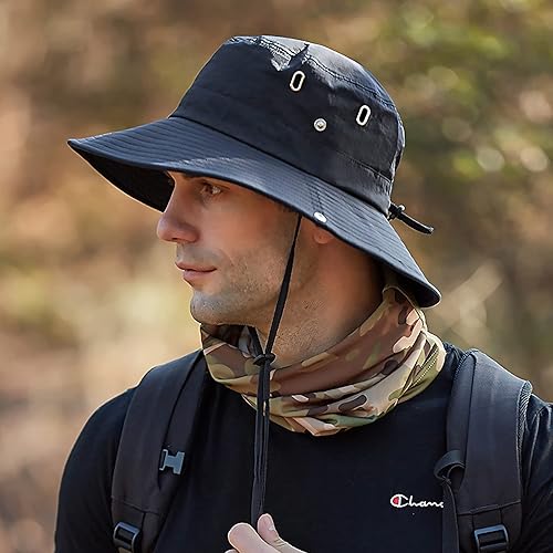 Miniatura 2 de Muryobao Sombrero de sol para hombre, de ala ancha, UPF 50+, transpirable, impermeable, plegable, para safari