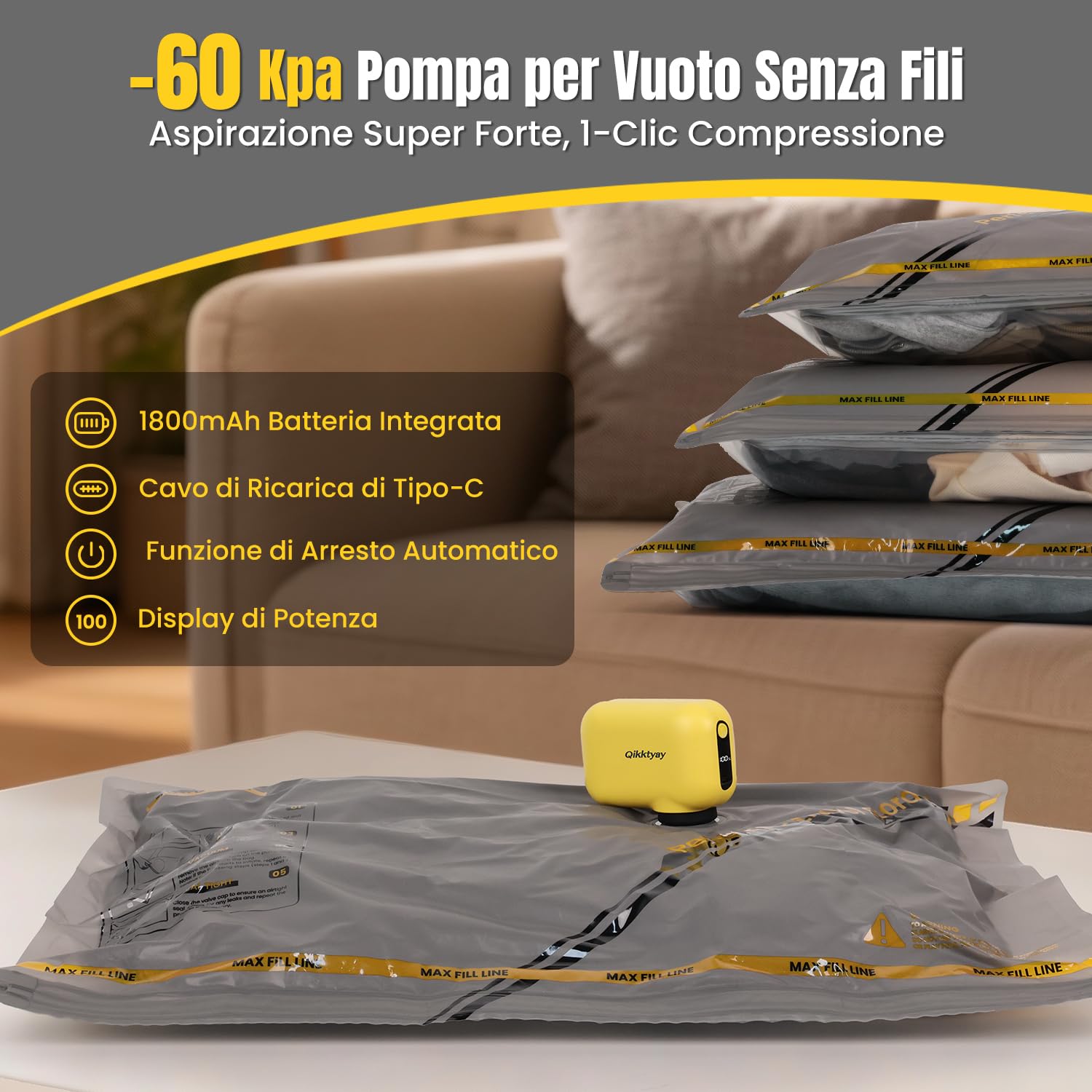 Sacchetti Sottovuoto da Viaggio Con Pompa Senza Fili, 15 Pezzi Buste Sottovuoto Vestiti Riutilizzabili (5*40x40cm, 5*40x50cm, 5*40x60cm), Sacchetti Sottovuoto Vestiti per Deposito Domestico e Viaggio