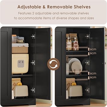 FirFurd Kitchen Cupboard Tall Kitchen Cabinets with 6 Doors Free Standing | 106cm Wide Sideboard Storage Cabinet, Pantry Cupboard with 2 Adjustable Shelves, Dining Room Furniture, 180x106x37cm