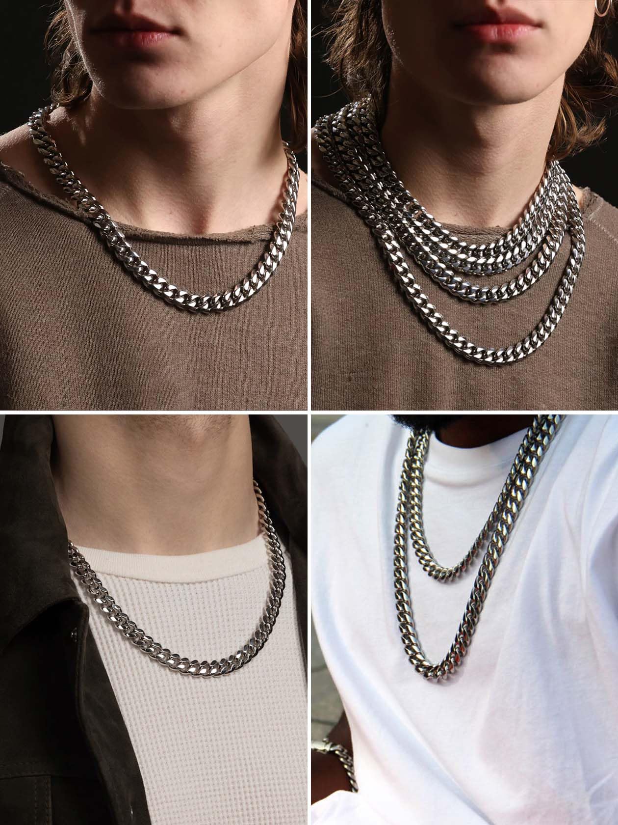 ChainsHouse Collana Uomo Acciaio a Catena Cubana Spessa Robusta, Larghezza 5/7/9/12 MM Lunghezza 46-76 CM, Placcato Oro/Nero/Argento Catenina Stile Hiphop Punk per Uomo Donna