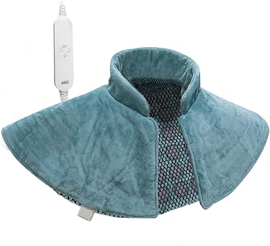 Jade Stone Heating Pad for Neck Shoulders and Back, 22*26 Weighted Heated Shoulder Wrap for Upper Back Pain Relief, Fast-Heating with 12 Heat Setting, and 1-24h Auto-Off,Stay on Function.