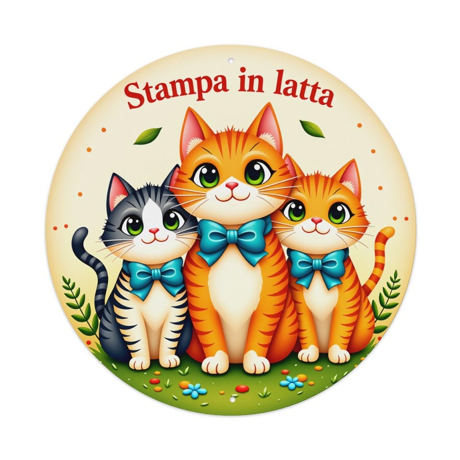 Cute Cats With Bow Ties Round Tin Sign Vintage Style Metal Sign Home Bar Garden Wall Plaque Decor Metal Poster 8x8 Inch