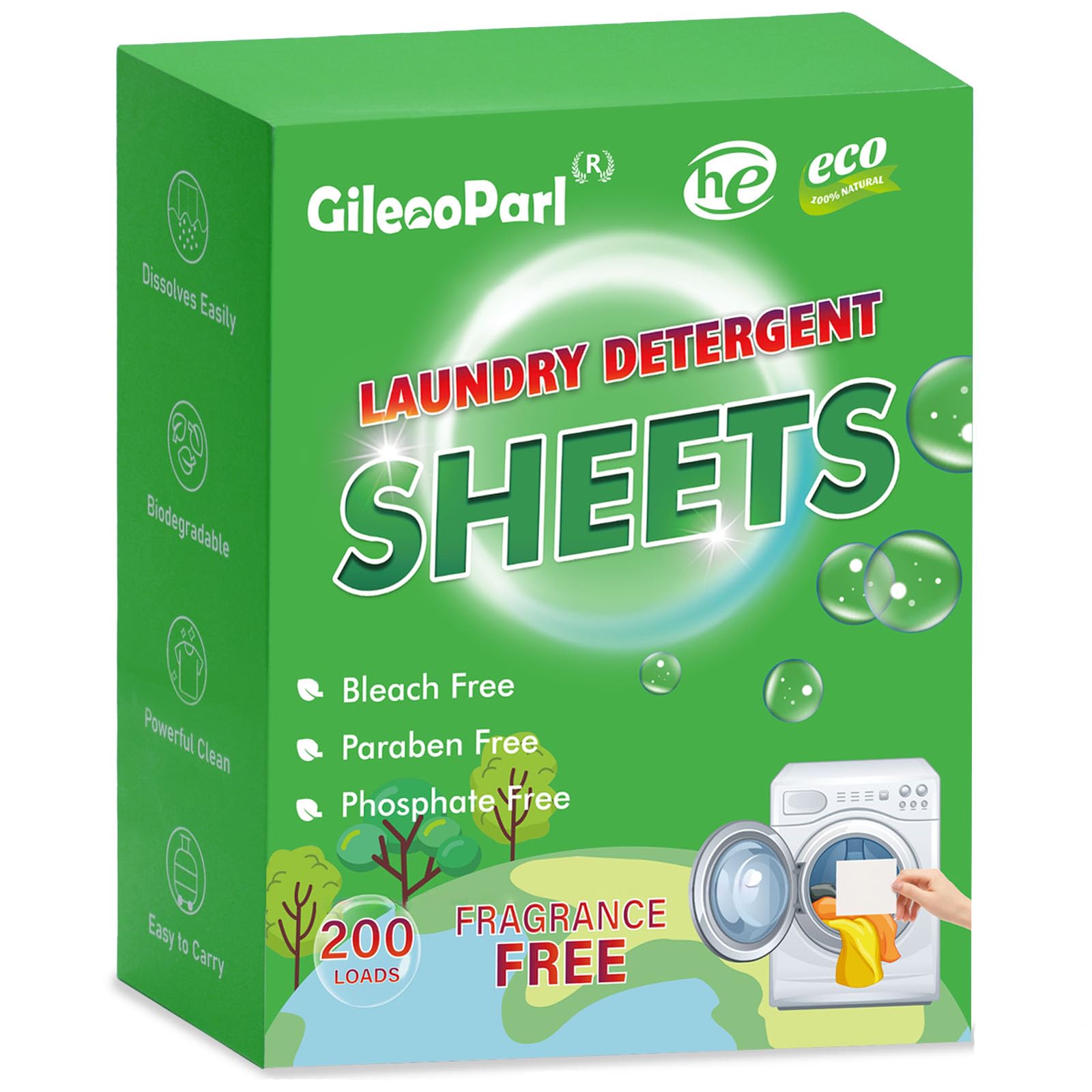 200-loads Laundry Detergent Sheets - Fragrance Free - Liquid-Less Detergent Sheets for Home Travel Apartment Dorm Camping, Laundry Detergent Strips, No Plastic Jug (Pack of 1)