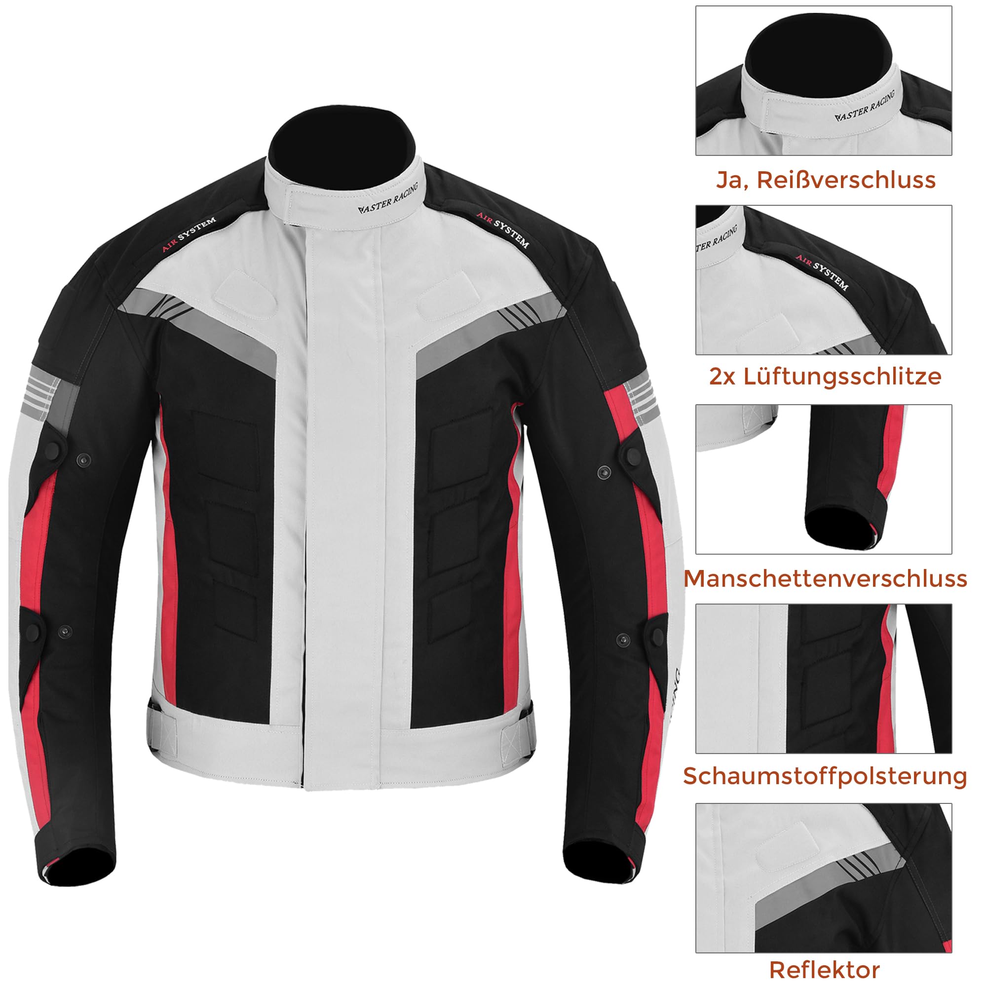 Motorradjacke für Herren, Winterjacke mit CE-Protektoren, herausnehmbarem Innenfutter, wasserdicht und winddicht