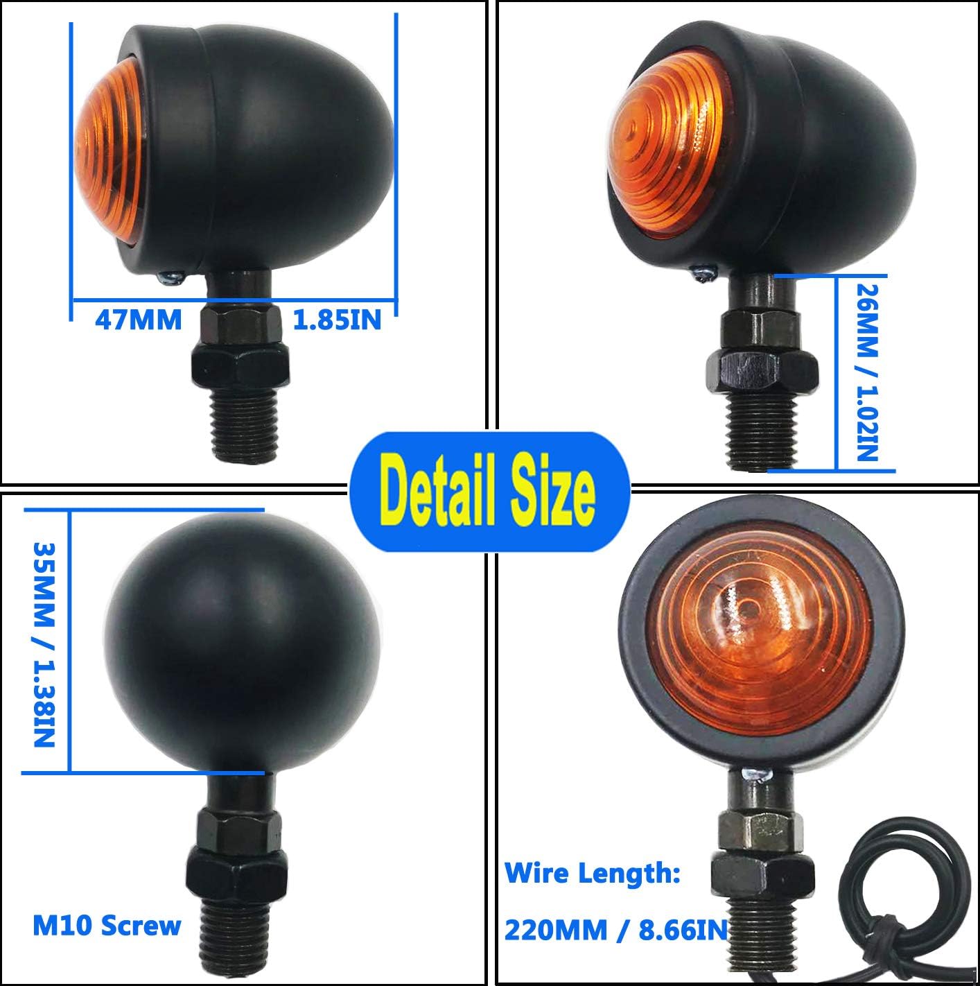 Universal Motorcycle Turn Signals Bullet Blinker Indicator Lights Amber Lamp Light for Sportster Cruiser Bobber Chopper Harley Honda Yamaha Kawasaki Suzuki BMW (1 PAIR) (BLACK)