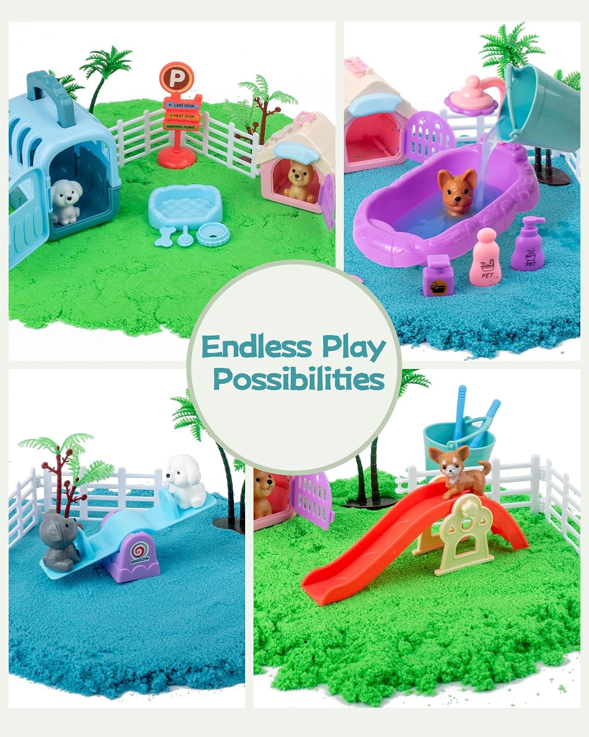 sikmcle 36 PCS Pet Sensory Bin with 2 Color of Moldable Sensory Sand,Pet Play Set and Sandbox with Lid,Pet Care Play Set for Kids Best Christmas Birthday Gift for Boys Girls 3 4 5 6 7 Year Old - Image 4