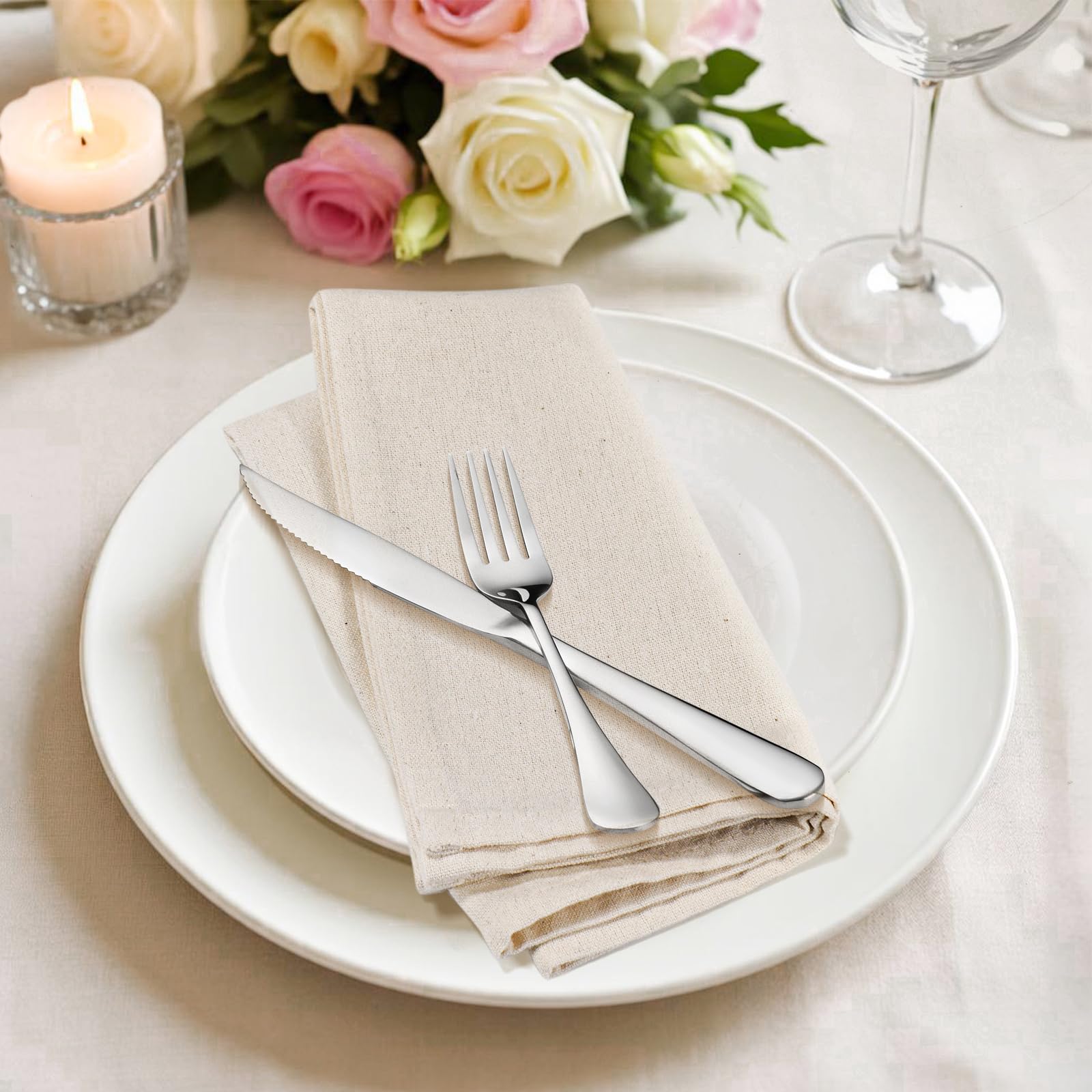 6 servilletas de lino y algodón, 42 x 42 cm, servilletas de gasa reutilizables para fiestas, bodas, hogar, despedidas de soltera, decoración de mesa, color beige