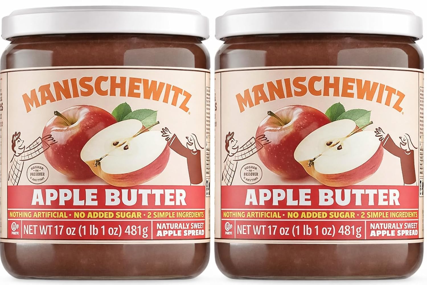 Manischewitz Apple Butter, 17oz (2 Pack) | Smooth & Sweet Spread, Great for Sauces & Glazes, No Sugar Added