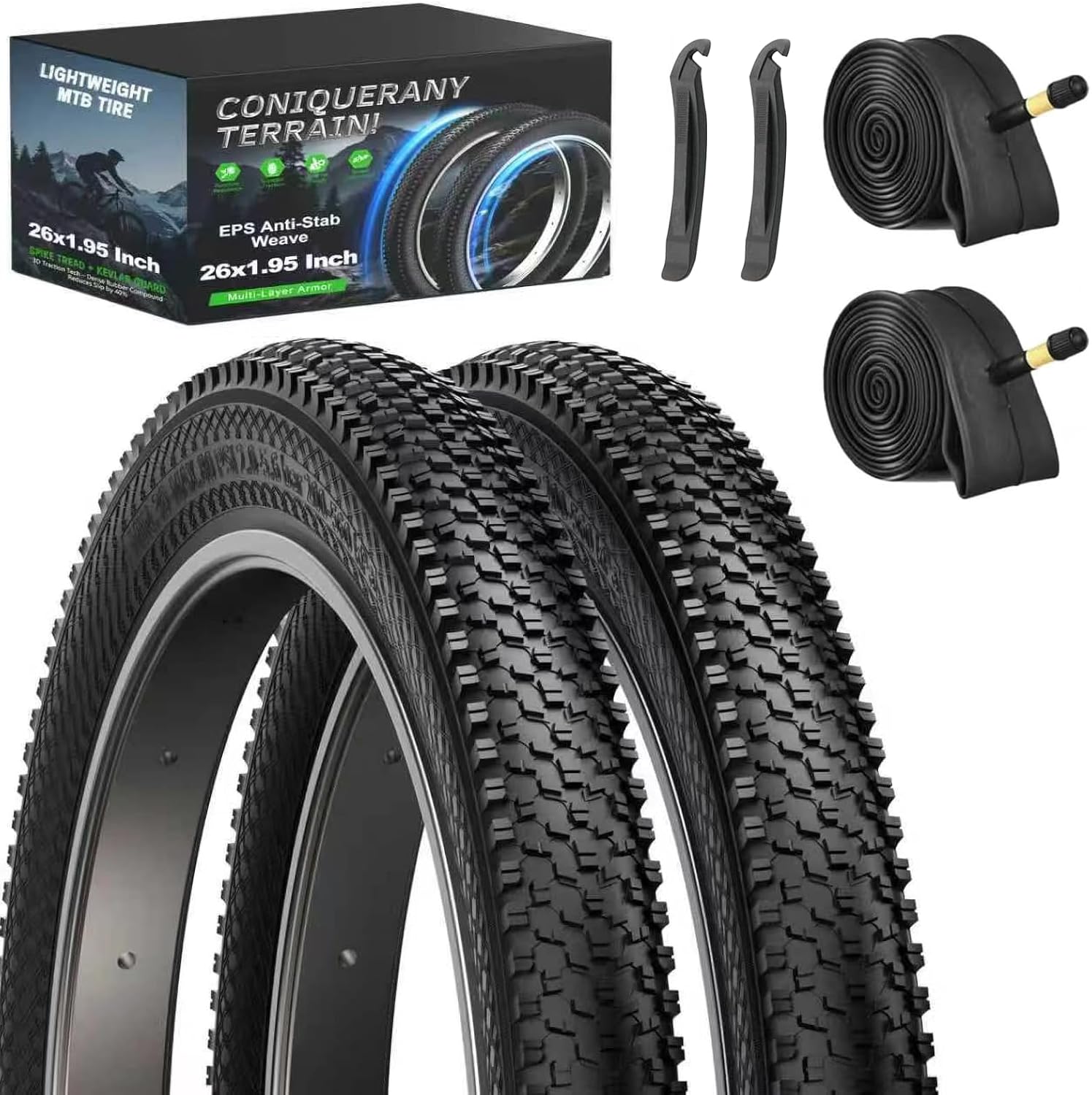 26x1.95 Mountain Bike Tire with Anti-Stab Weave 26 inch MTB Bike Tire with Spike Tread, Including 26x1.95 Bike Tire and Tube Set product image