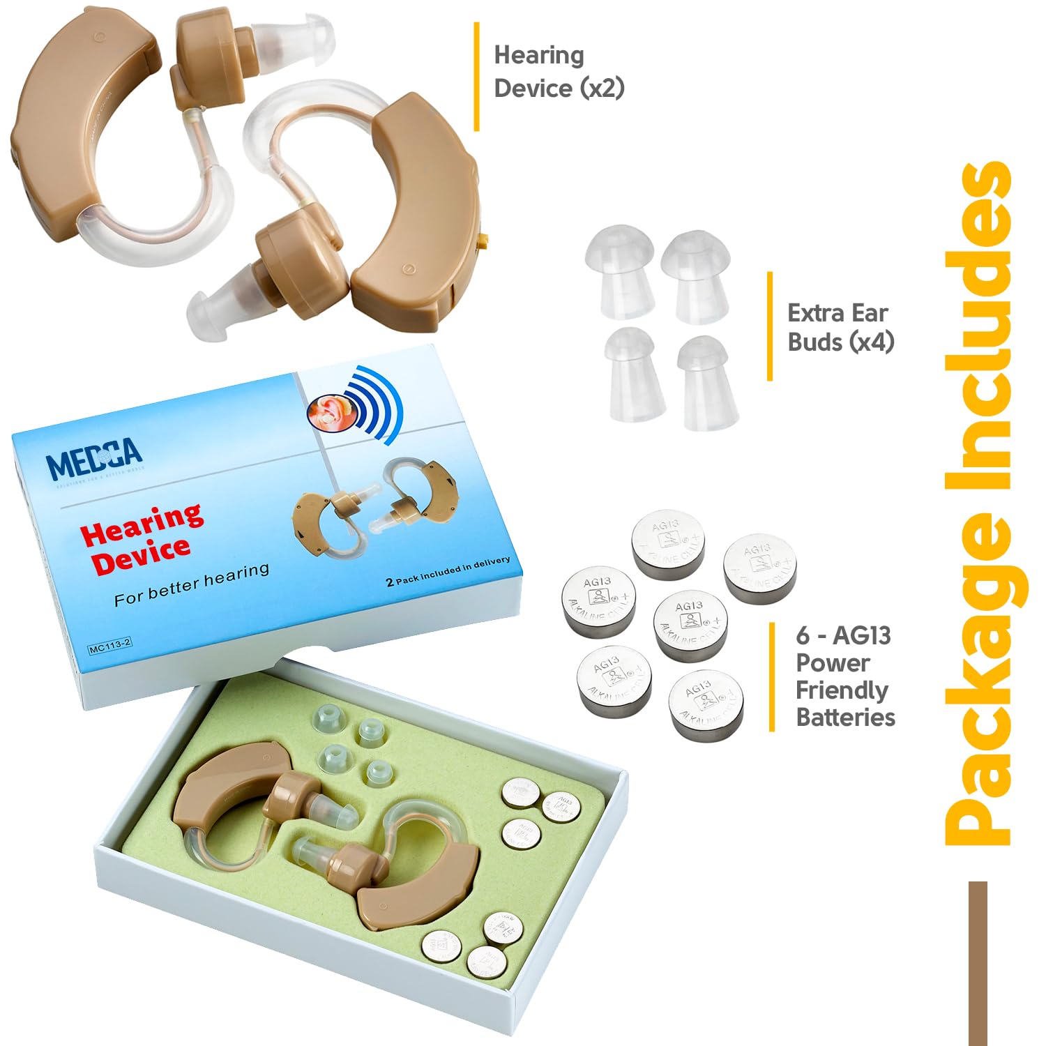 Dispositif sonore derrière l'oreille – BTE Digital Sound Enhancer avec fonction de réduction du bruit, un appareil auditif numérique de haute qualité plus petit et discret / (paire) par MEDca
