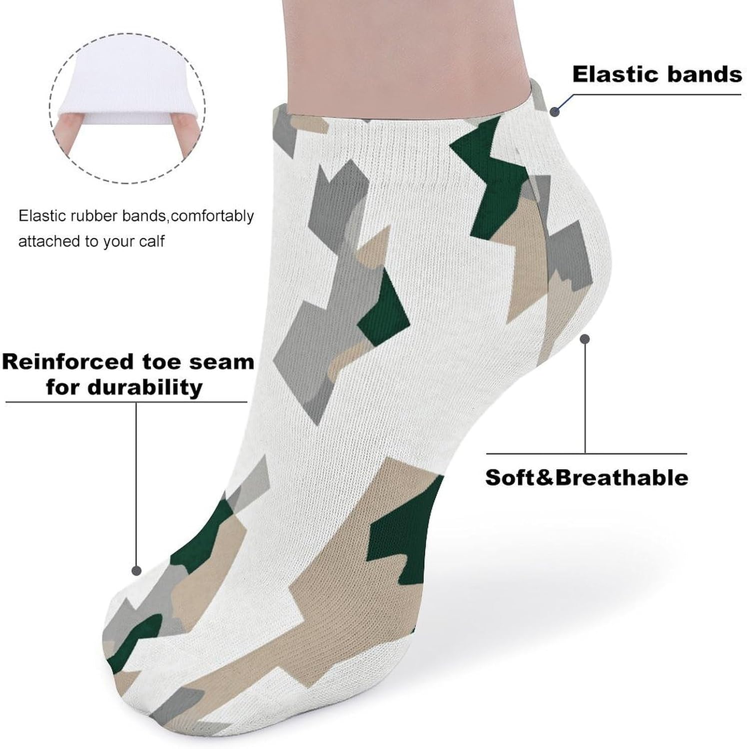 Camouflage White Crew Sock for Men Women Funny Novelty Socks Athletic Ankle Socks Comfort Soft Low Cut Tab Sock 5 Pairs