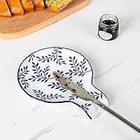 Vista 5 de Soporte de cuchara de porcelana, soporte de cuchara de cerámica de 5.5 pulgadas para estufa y encimera de cocina, soporte de utensilios azul