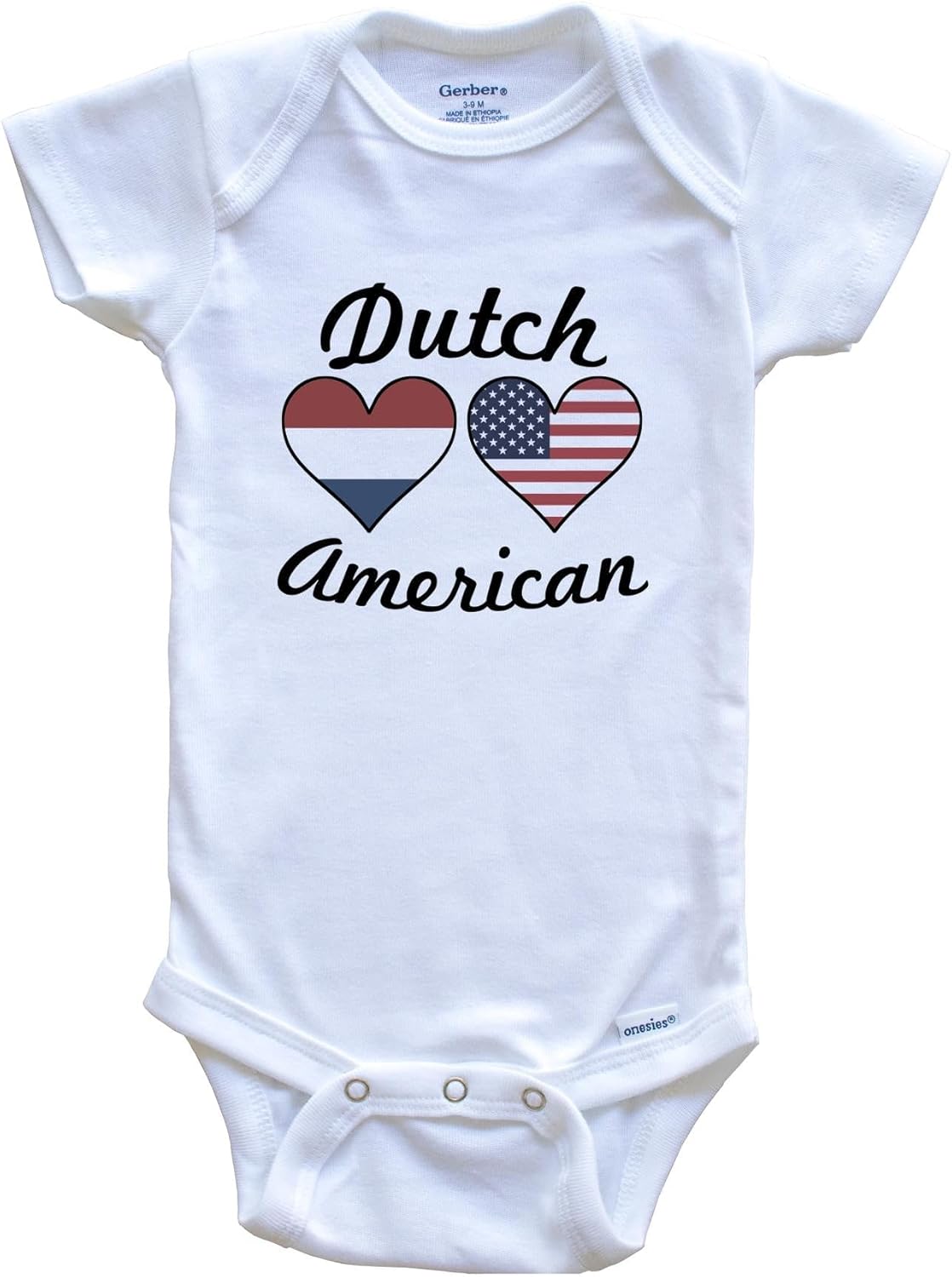 Really Awesome Shirts Dutch American Flag Hearts One Piece Baby Bodysuit
