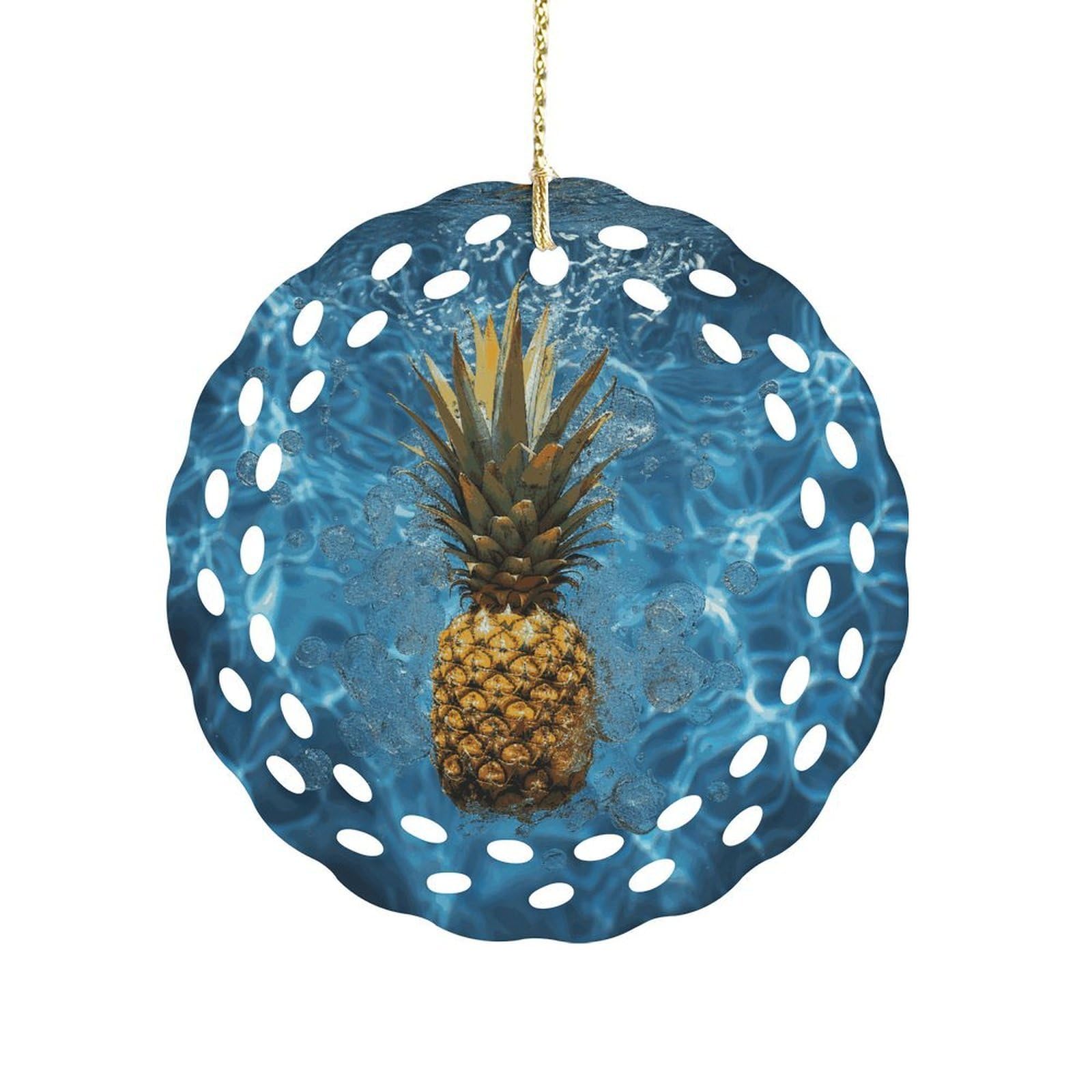 Pineapple in The Pool Christmas Ornament Holiday Hanging Decoration Xmas Tree Keepsake Personalized Xmas Tree Ornament Round Ceramic Ornaments for Keepsake Gifts Ideas Home Decor
